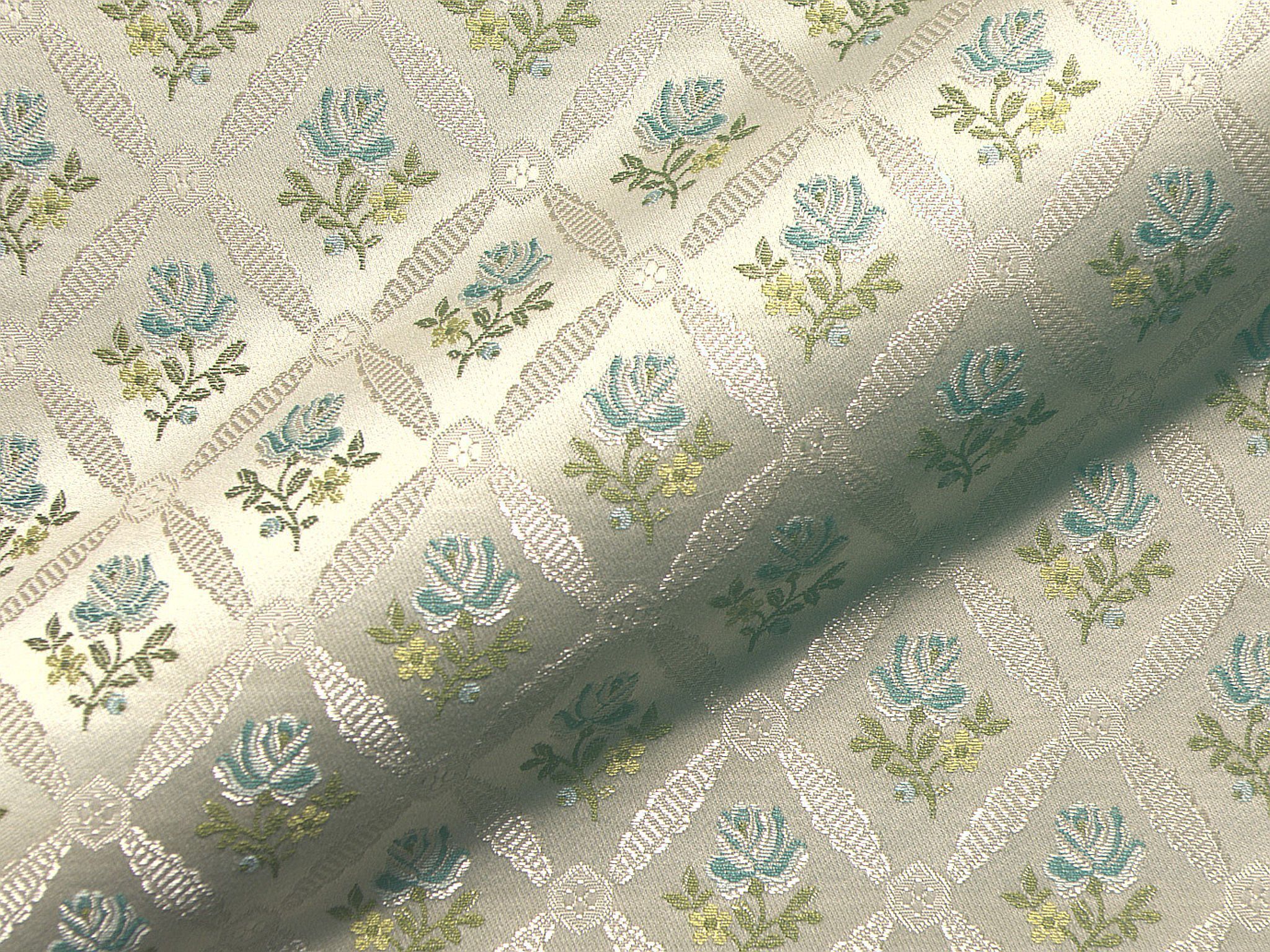 Rosenau 509 Hoepke Biedermeier Moebelstoffe Polsterstoffe Blumen Tuerkis Blau