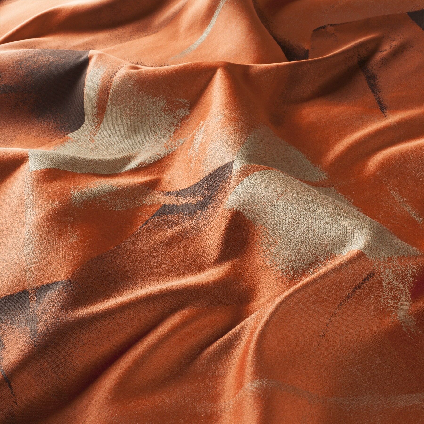 Ja7049 060 Mondrian Exklusive Jab Satin Vorhaenge Orange Beige Schwarz