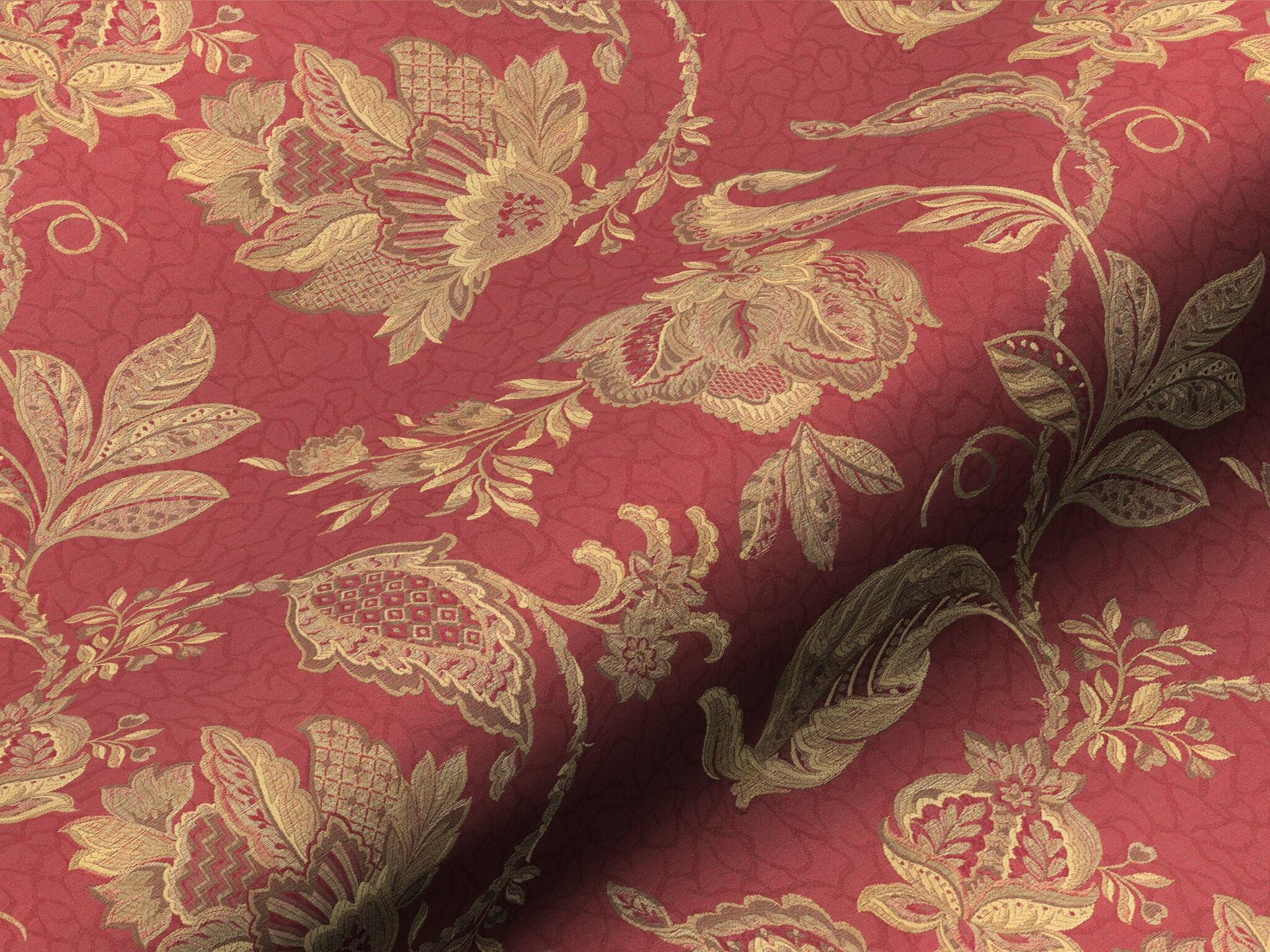 62774101 Antiker Polsterstoff Klassischer Bezugsstoff Blumen Floral Rot Orange