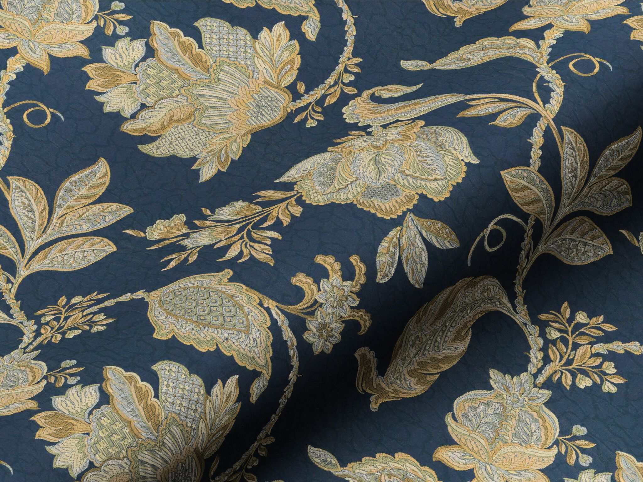 62774300 Antiker Polsterstoff Klassischer Bezugsstoff Blumen Floral Blau