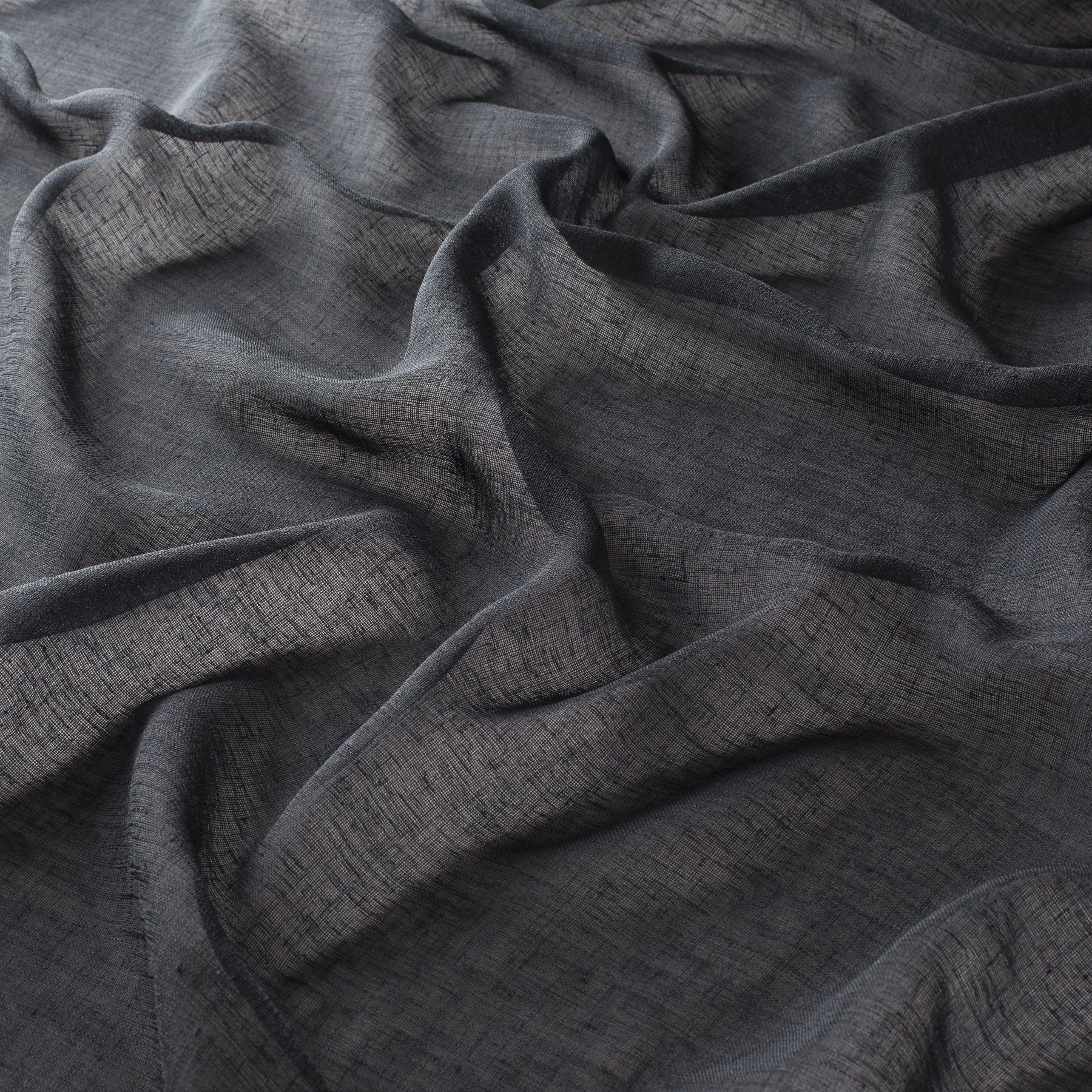 Ca1380 099 Italienischer Gardinenstoff Meterware Leinenoptik Halbtransparent Schwarz