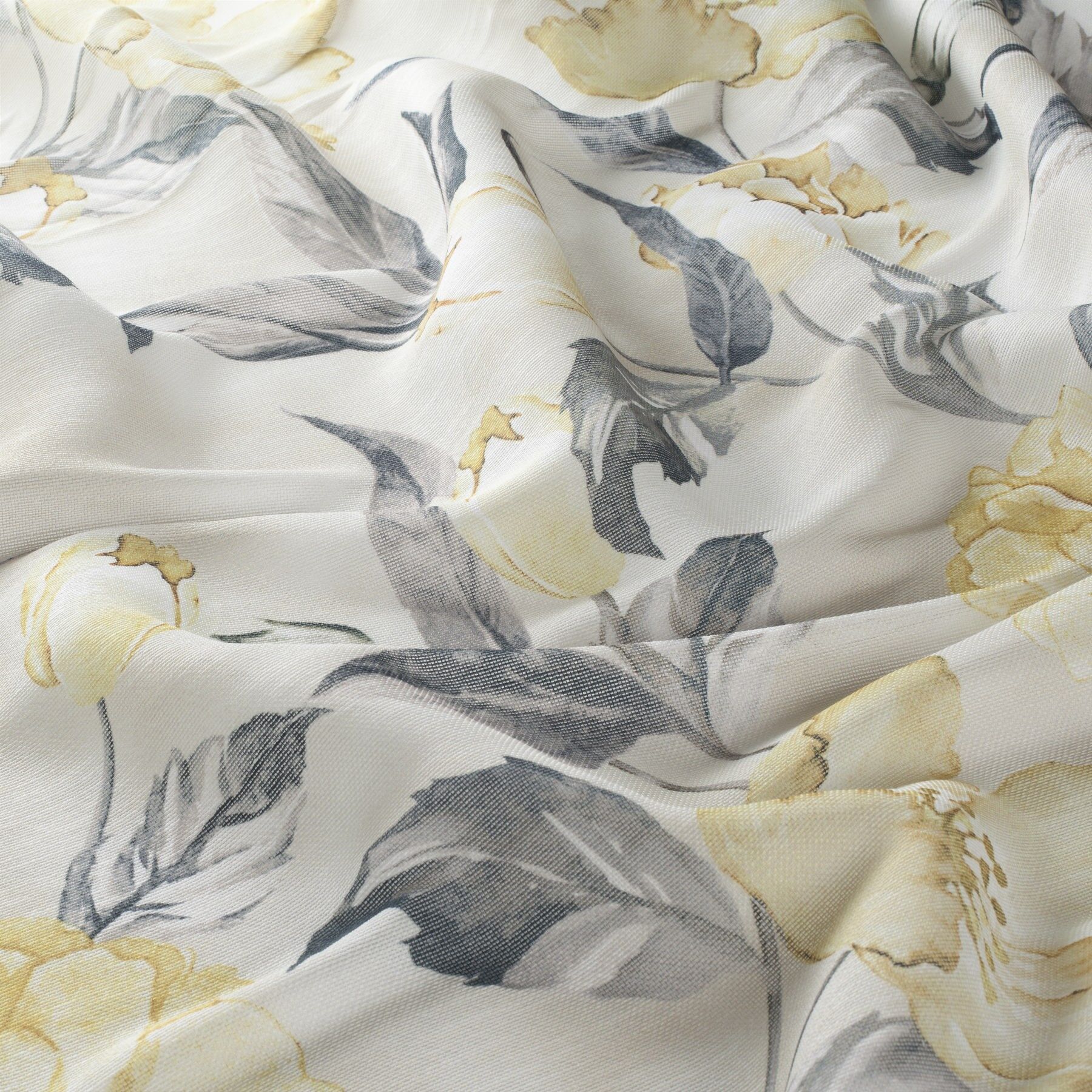 8 1887 040 Hanami Jab Vorhangstoff Meterware Mit Blumenmuster Gelb Grau