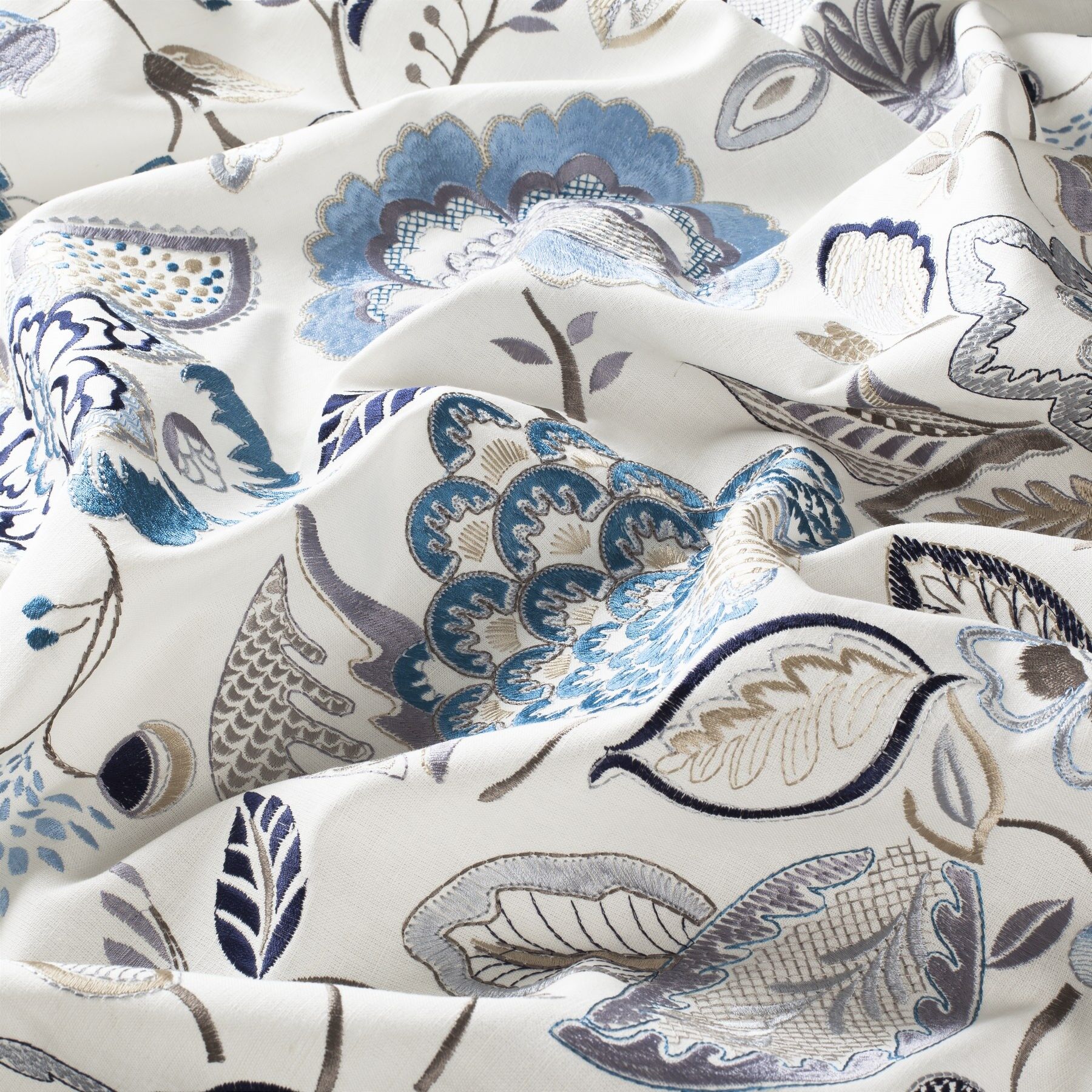 9 7818 050 Les Fables Jab Vorhangstoff Meterware Mit Blumenmuster Blau