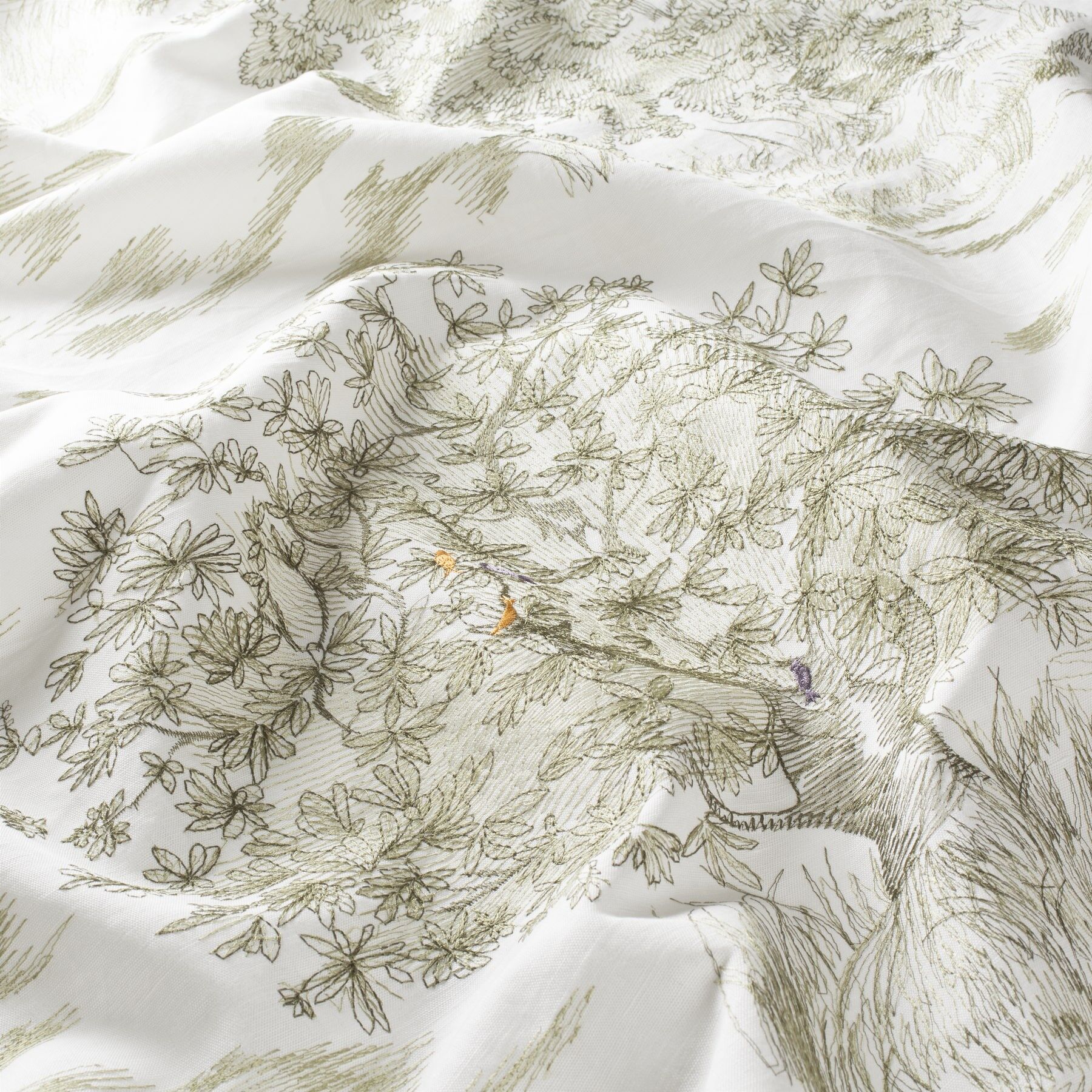 9 7927 030 Little Bird Jab Vorhangstoff Meterware Gemustert Weiss Gruen