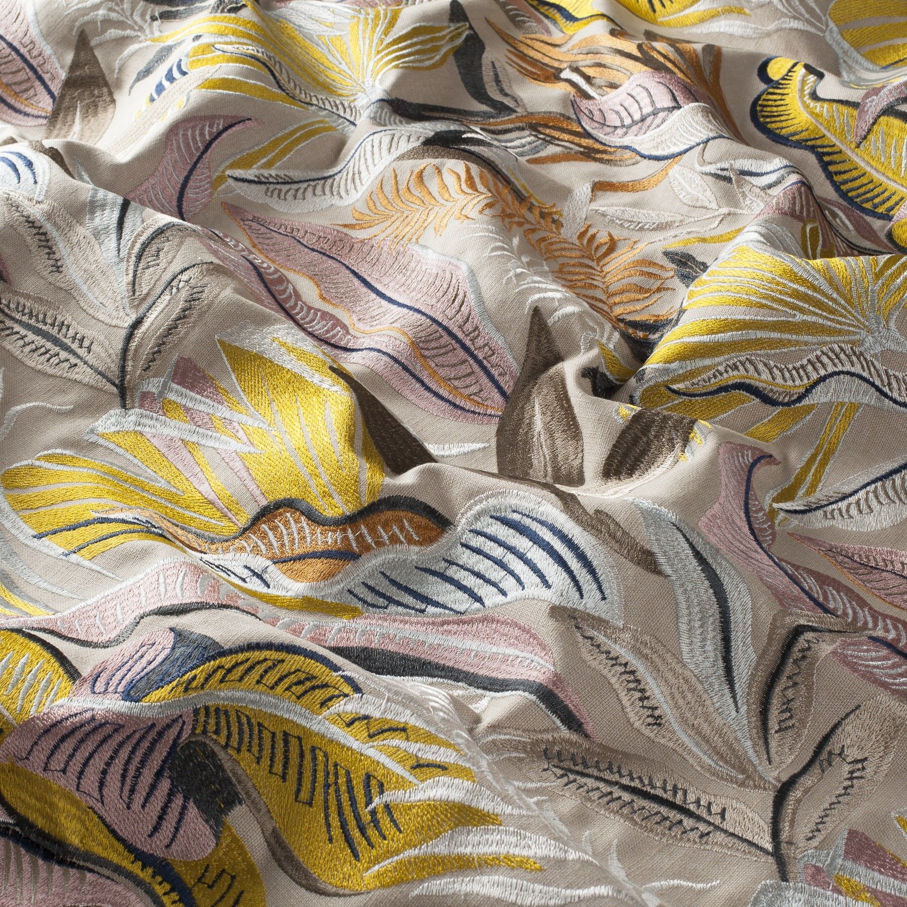 Ch3096 080 Fabulous Beauty Vorhangstoff Meterware Gemustert Beige Gelb