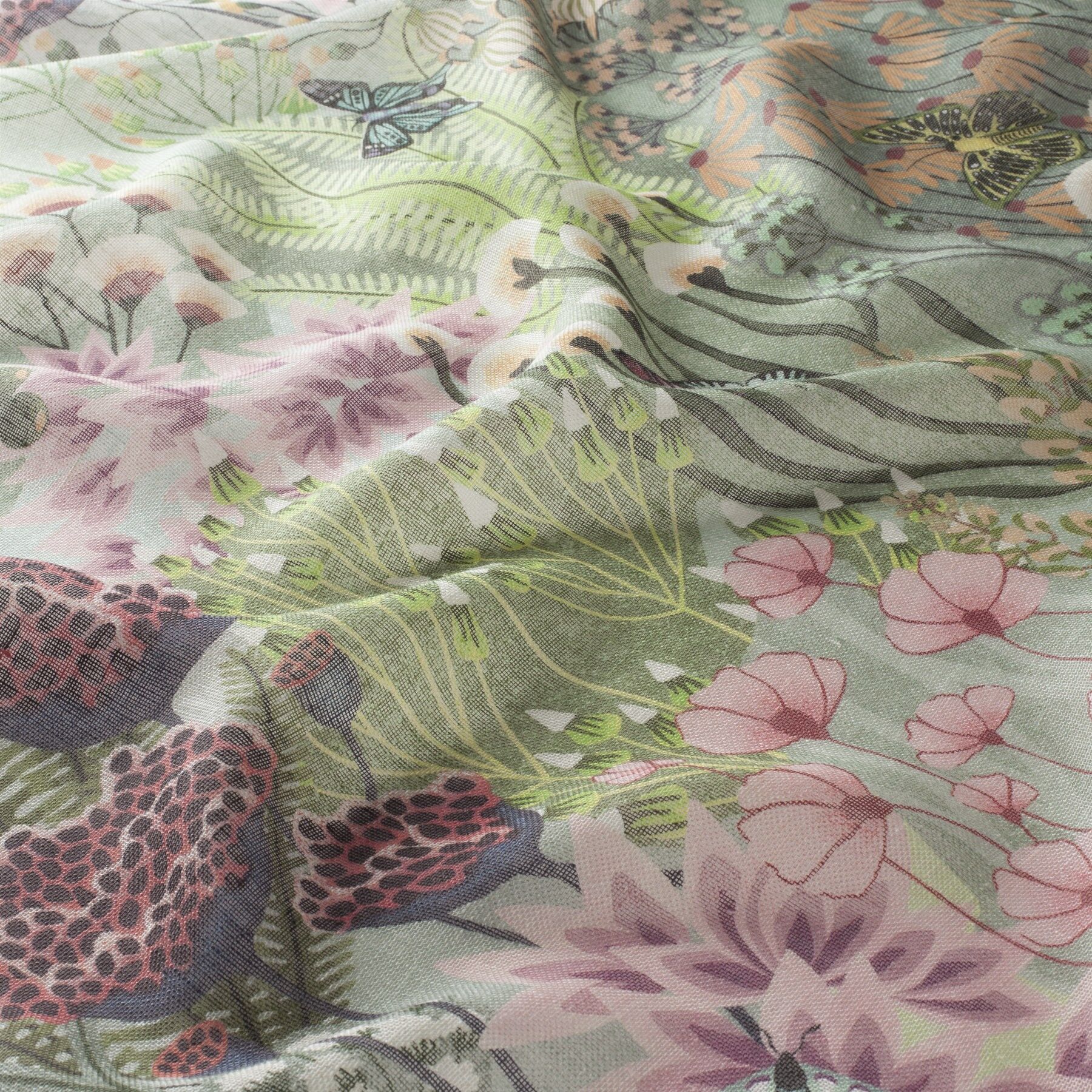 Ch3217 030 Hello Beauty Jab Vorhangstoff Meterware Mit Blumenmuster Gruen Rosa