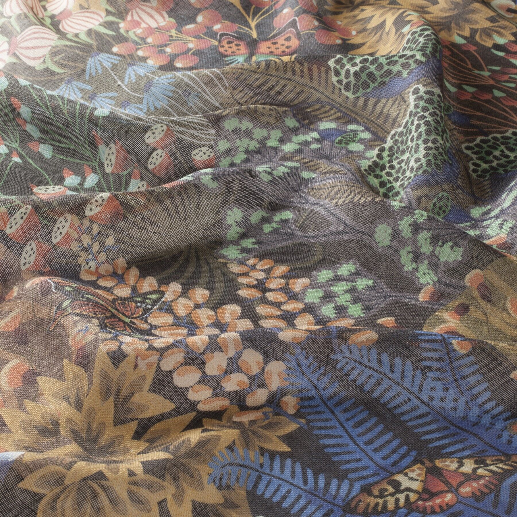 Ch3217 040 Hello Beauty Jab Vorhangstoff Meterware Mit Blumenmuster Braun Gelb Blau Rot