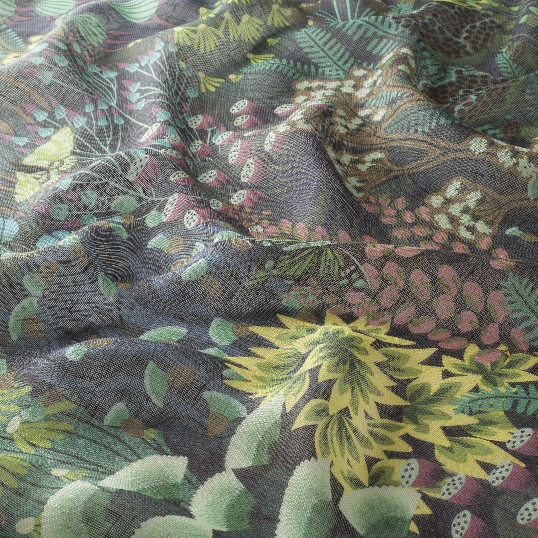 Ch3217 050 Hello Beauty Jab Vorhangstoff Meterware Mit Blumenmuster Grau Gruen Gelb