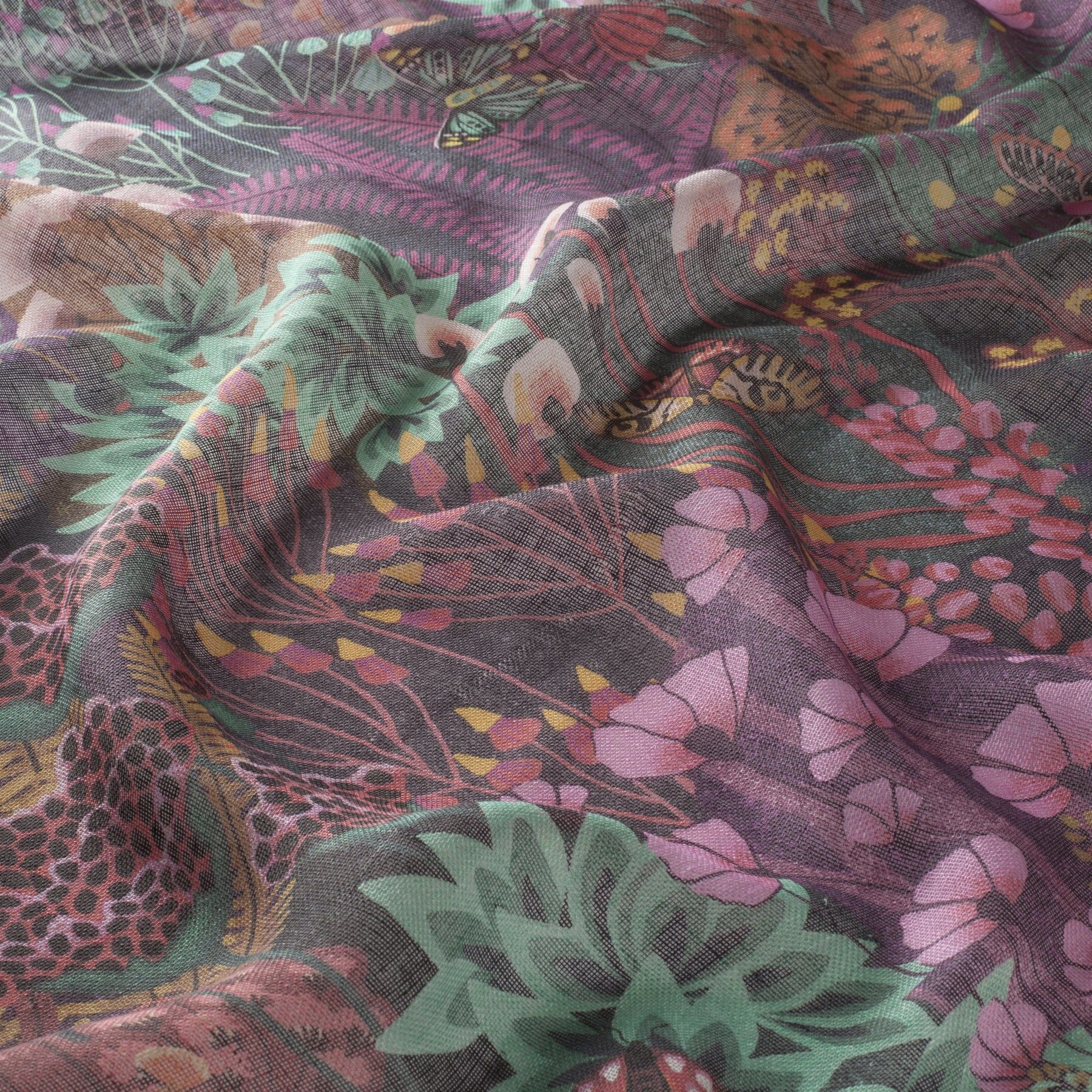 Ch3217 060 Hello Beauty Jab Vorhangstoff Meterware Mit Blumenmuster Braun Rosa Gruen