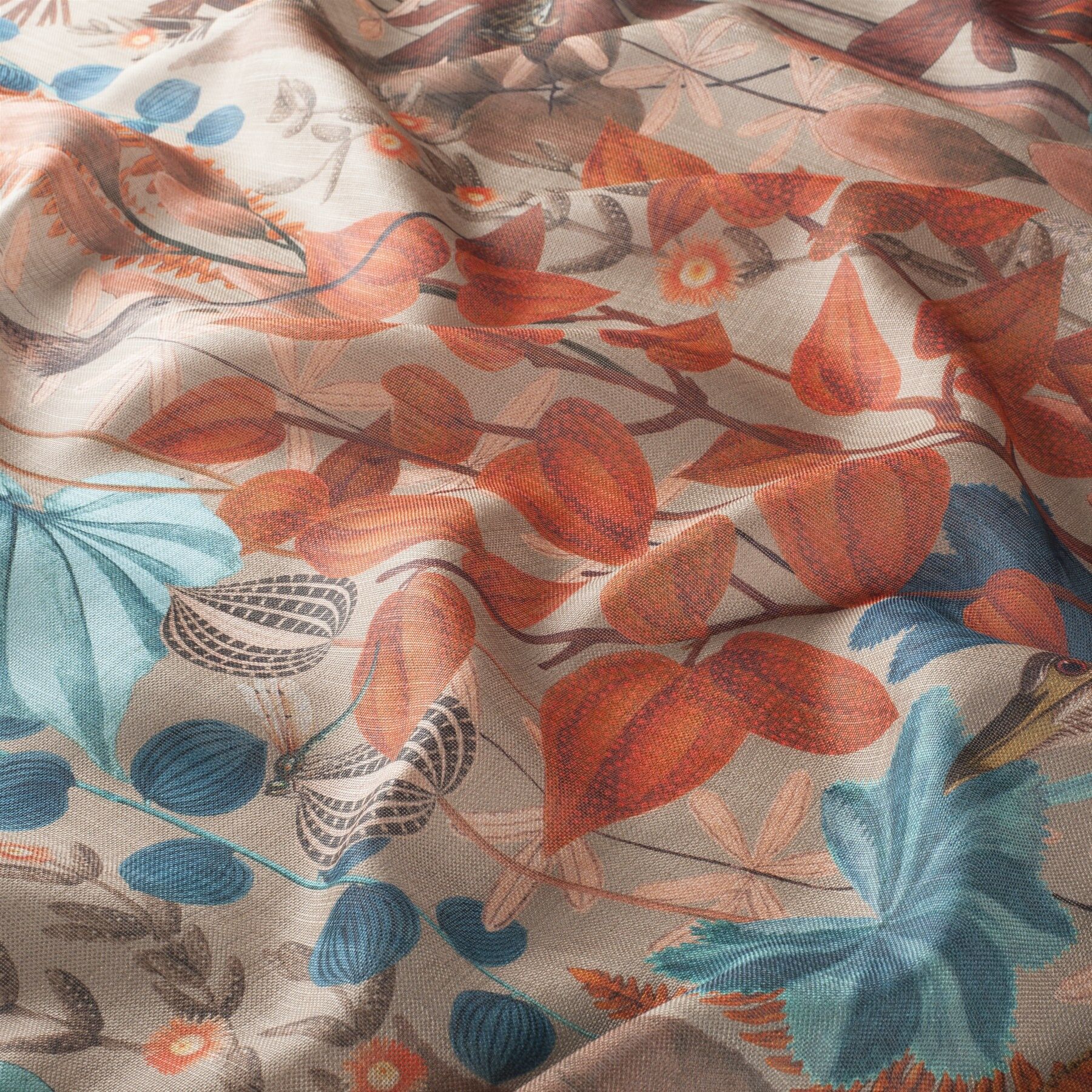 Ch3244 010 Sweet Destiny Vorhangstoff Meterware Gemustert Braun Orange Blau