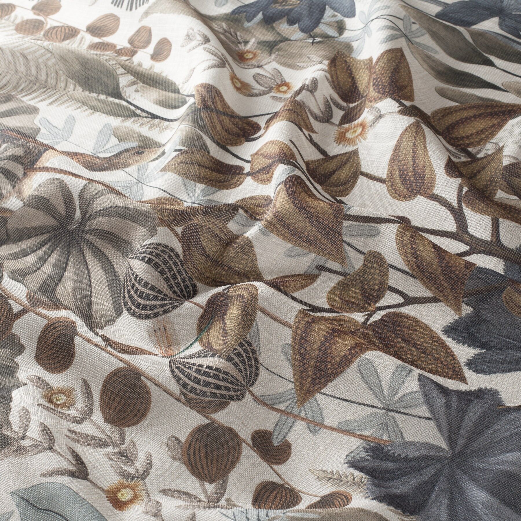 Ch3244 020 Sweet Destiny Vorhangstoff Meterware Gemustert Braun Blau