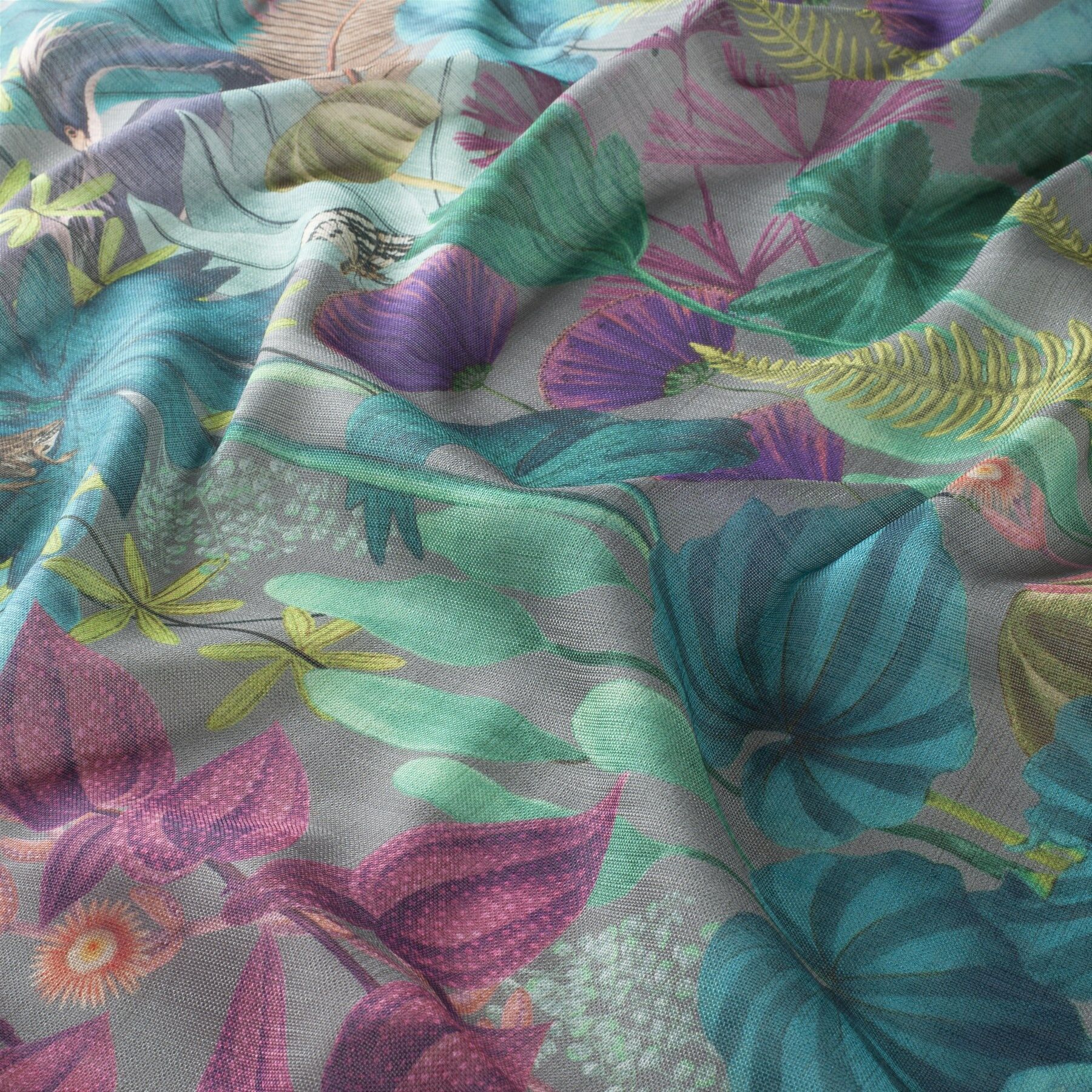 Ch3244 080 Sweet Destiny Vorhangstoff Meterware Gemustert Grau Rosa Blau