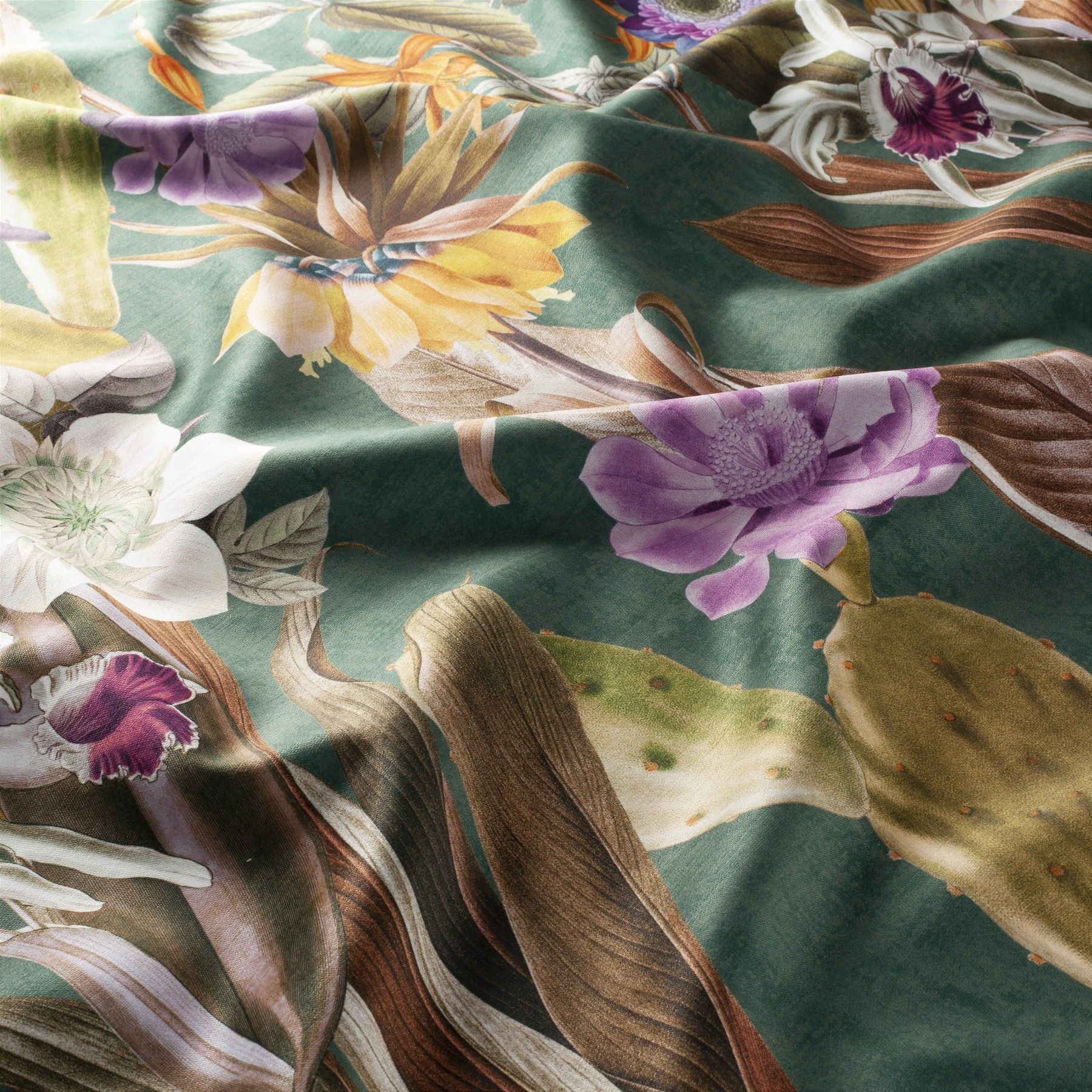 Ca1774 030 Cosmic Flowers Jab Vorhangstoff Meterware Mit Blumenmuster Gruen