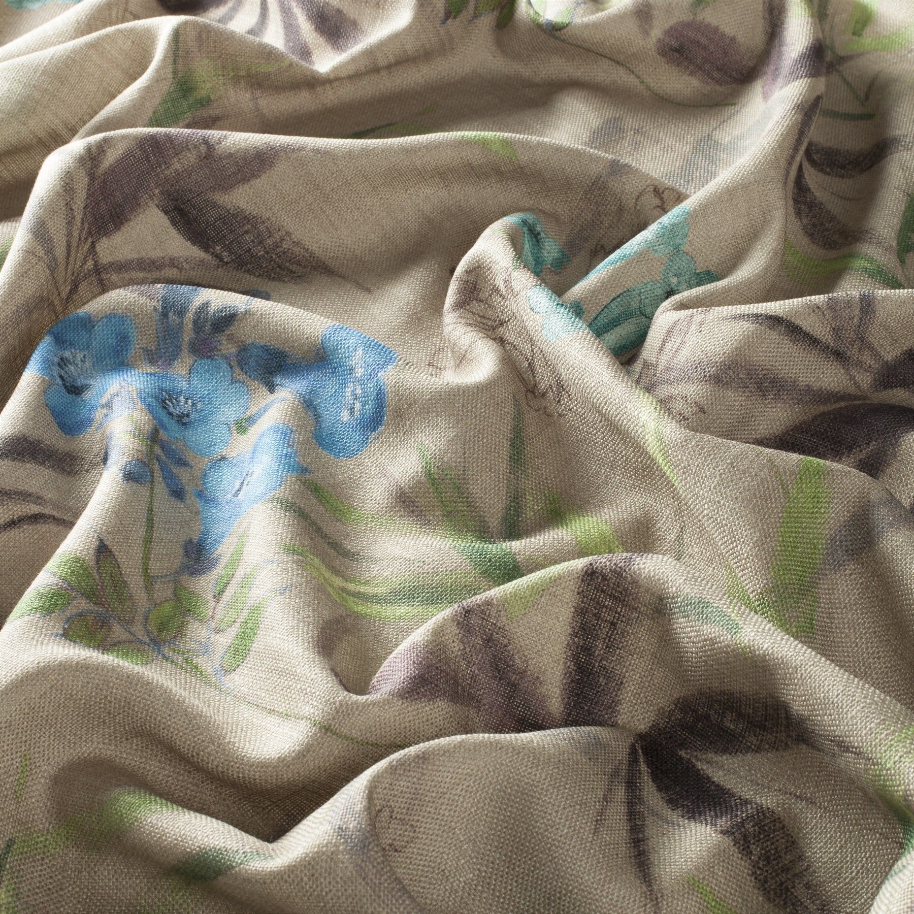 Ch2947 050 Savage Garden Jab Vorhangstoff Meterware Mit Blumenmuster Blau Braun