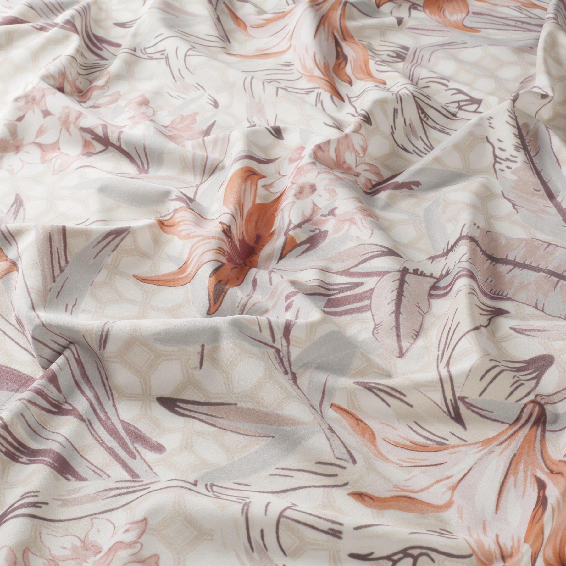 Ja8010 070 Lilies Jab Vorhangstoff Meterware Mit Blumenmuster Beige Orange