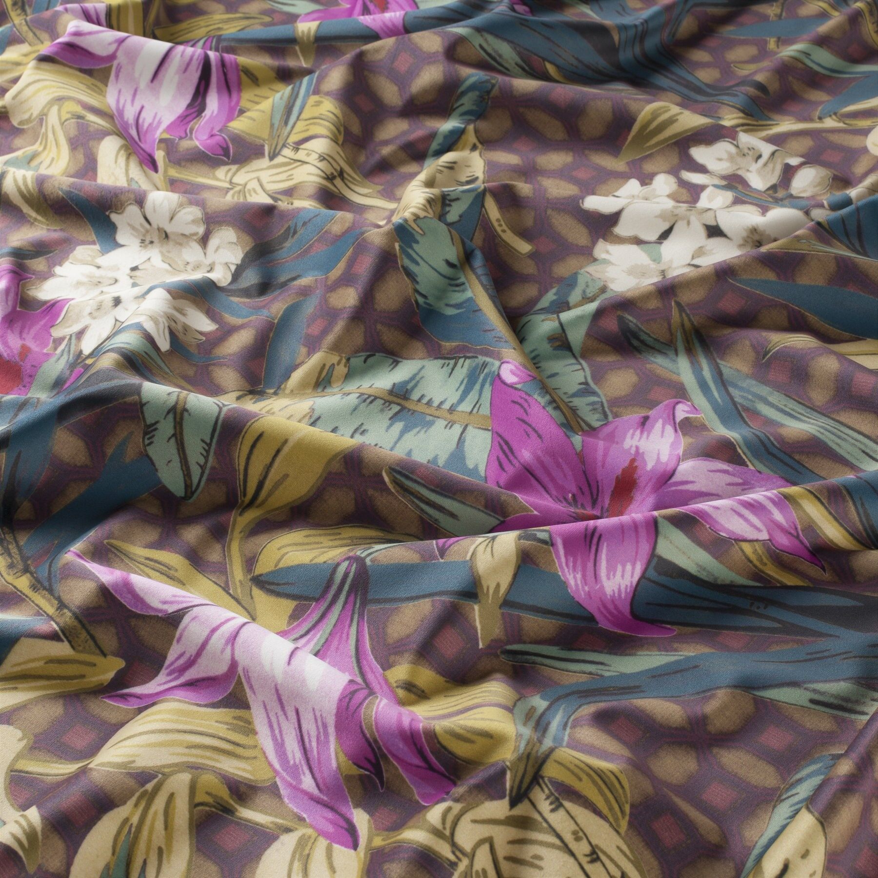 Ja8010 080 Lilies Jab Vorhangstoff Meterware Mit Blumenmuster Lila Gelb