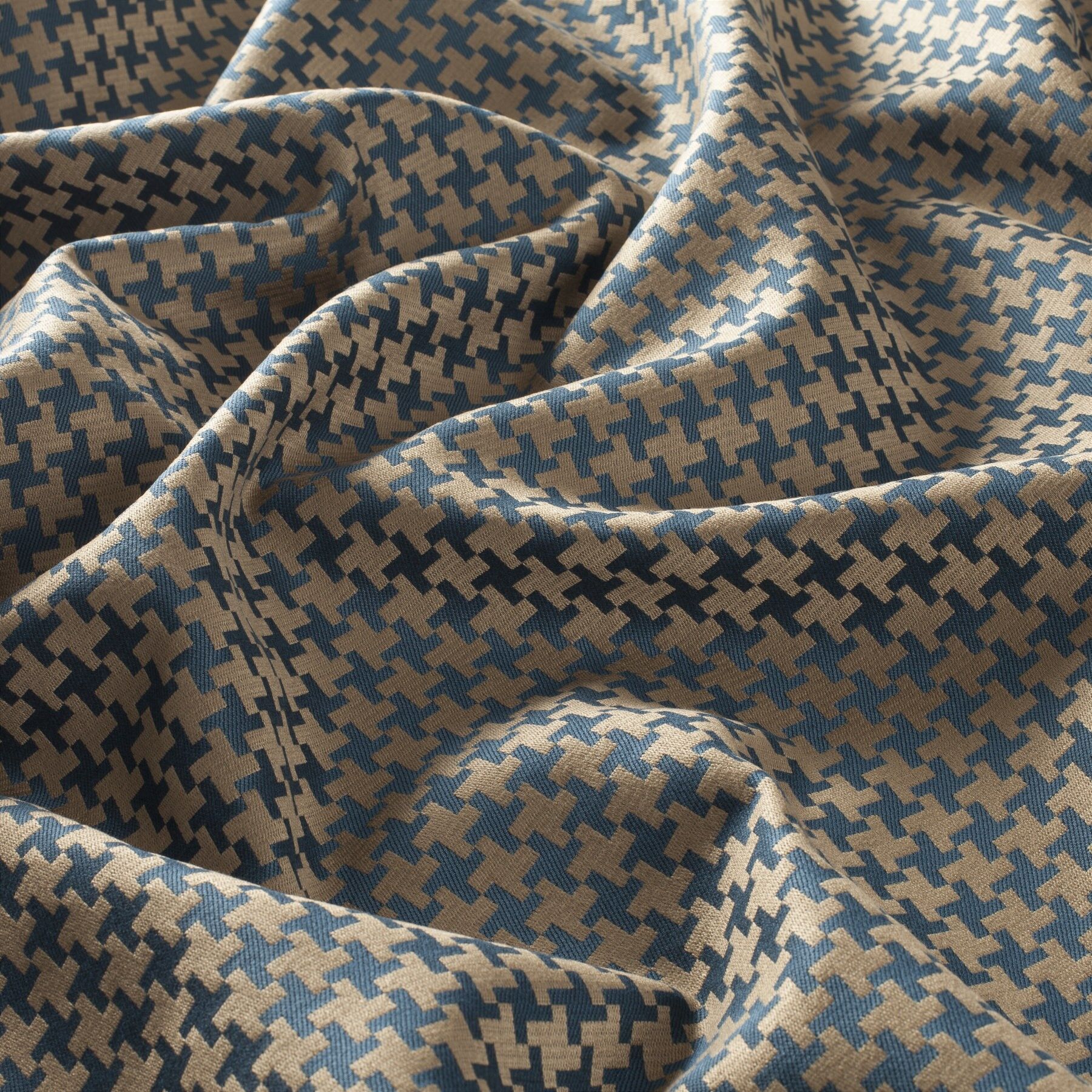 Ca1458 054 Allusione Jab Vorhangstoff Meterware Gemustert Blau Beige