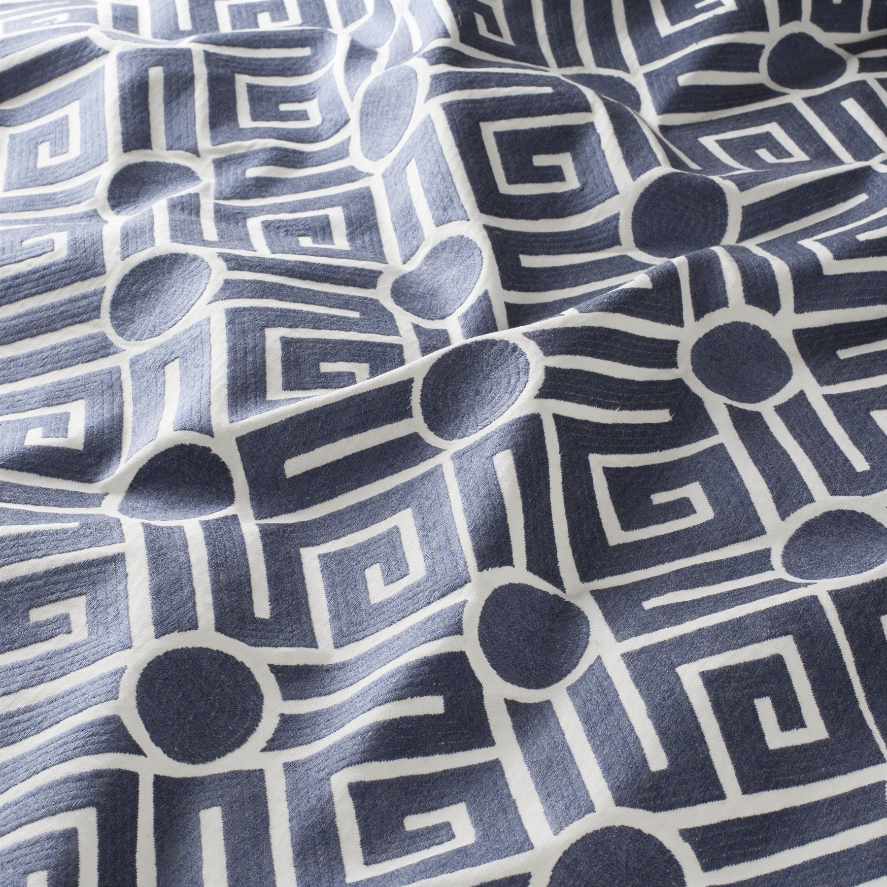 Ch3232 050 Only U Jab Vorhangstoff Meterware Gemustert Blau