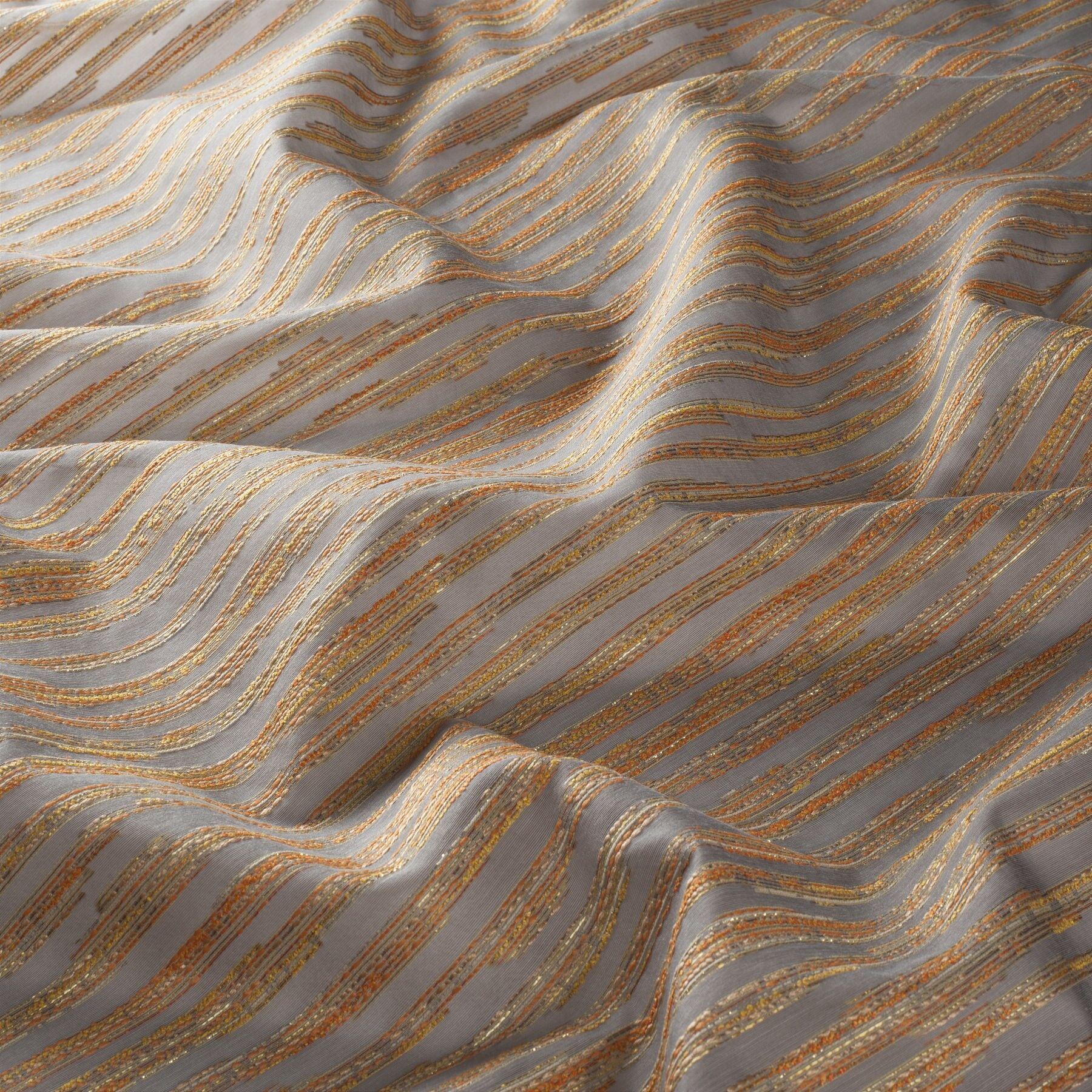 Ja7091 060 Corda Jab Gardinenstoff Meterware Gestreift Orange Grau