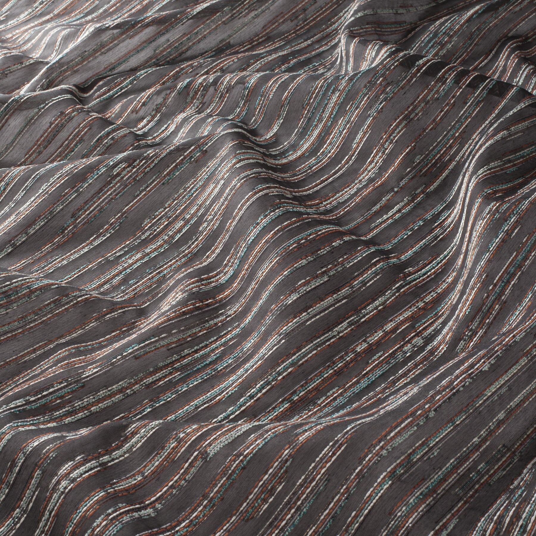 Ja7091 080 Corda Jab Gardinenstoff Meterware Gestreift Orange Tuerkis Grau