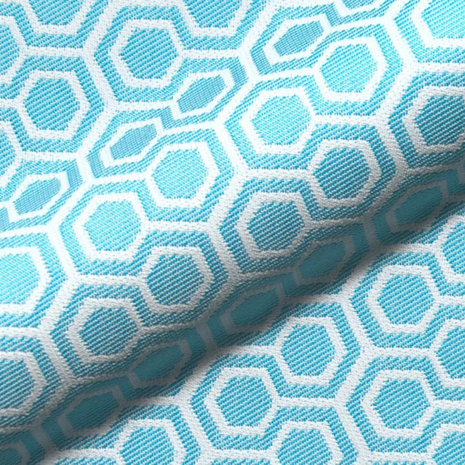 Sizilien 722 Hoepke Active Line In & Out Moebelstoff Gemustert Tuerkis Weiss