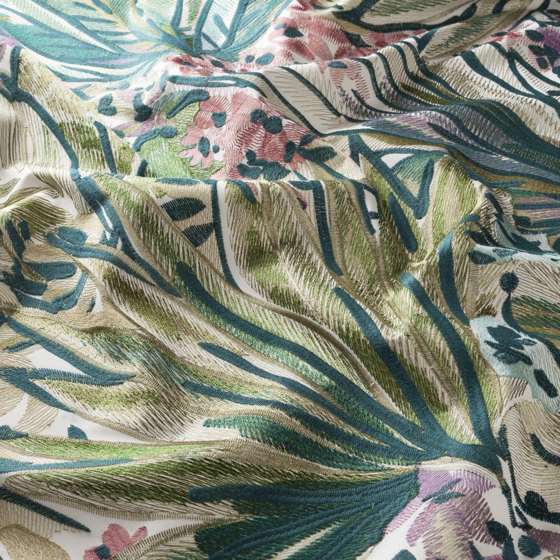 Ca1737 080 Palm Bay Jab Vorhangstoff Meterware Mit Blumenmuster Gruen Rosa