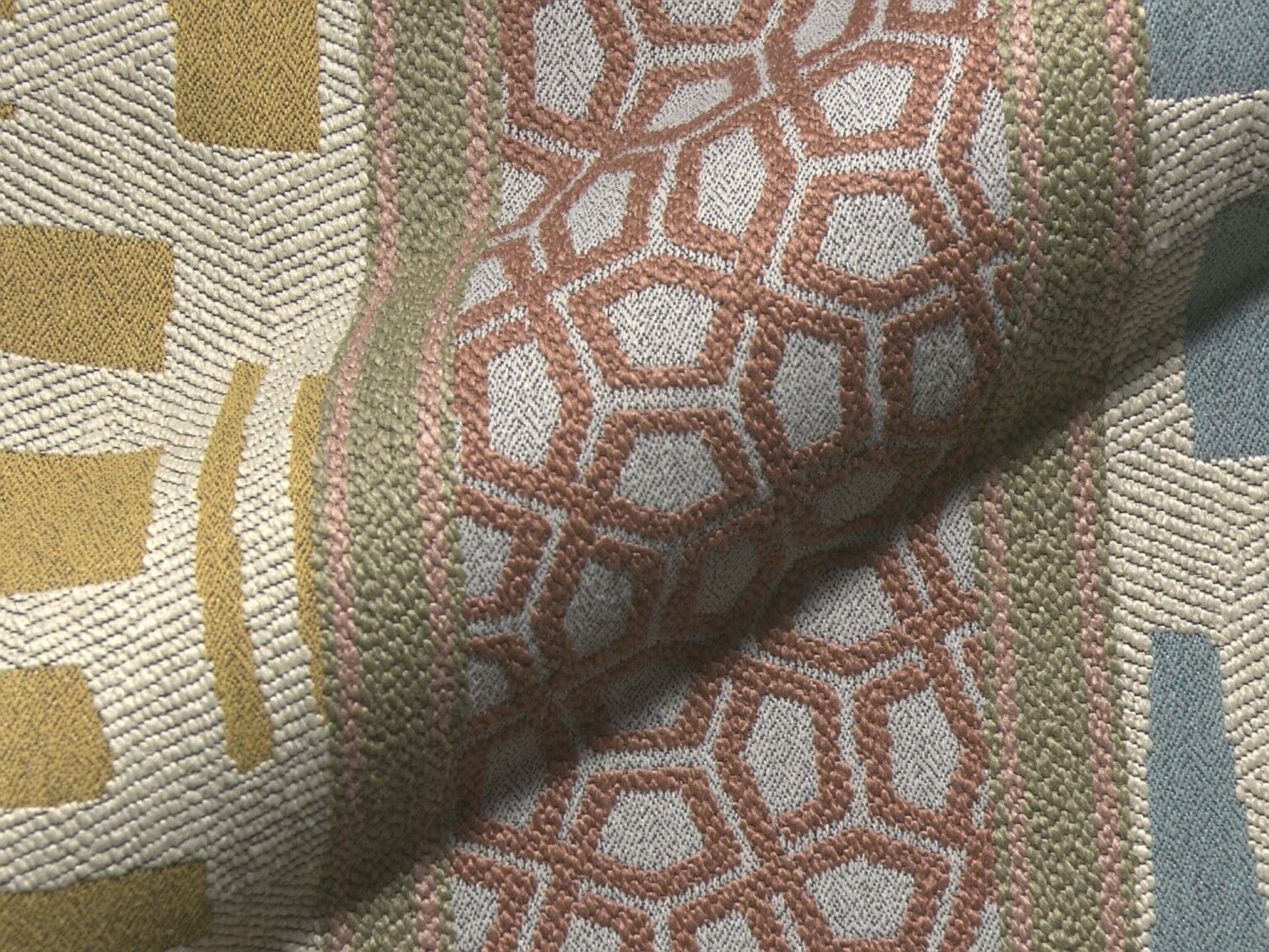Takao 651q Hoepke Moebelbezugsstoffe Gestreift Blau Gelb Orange Beige