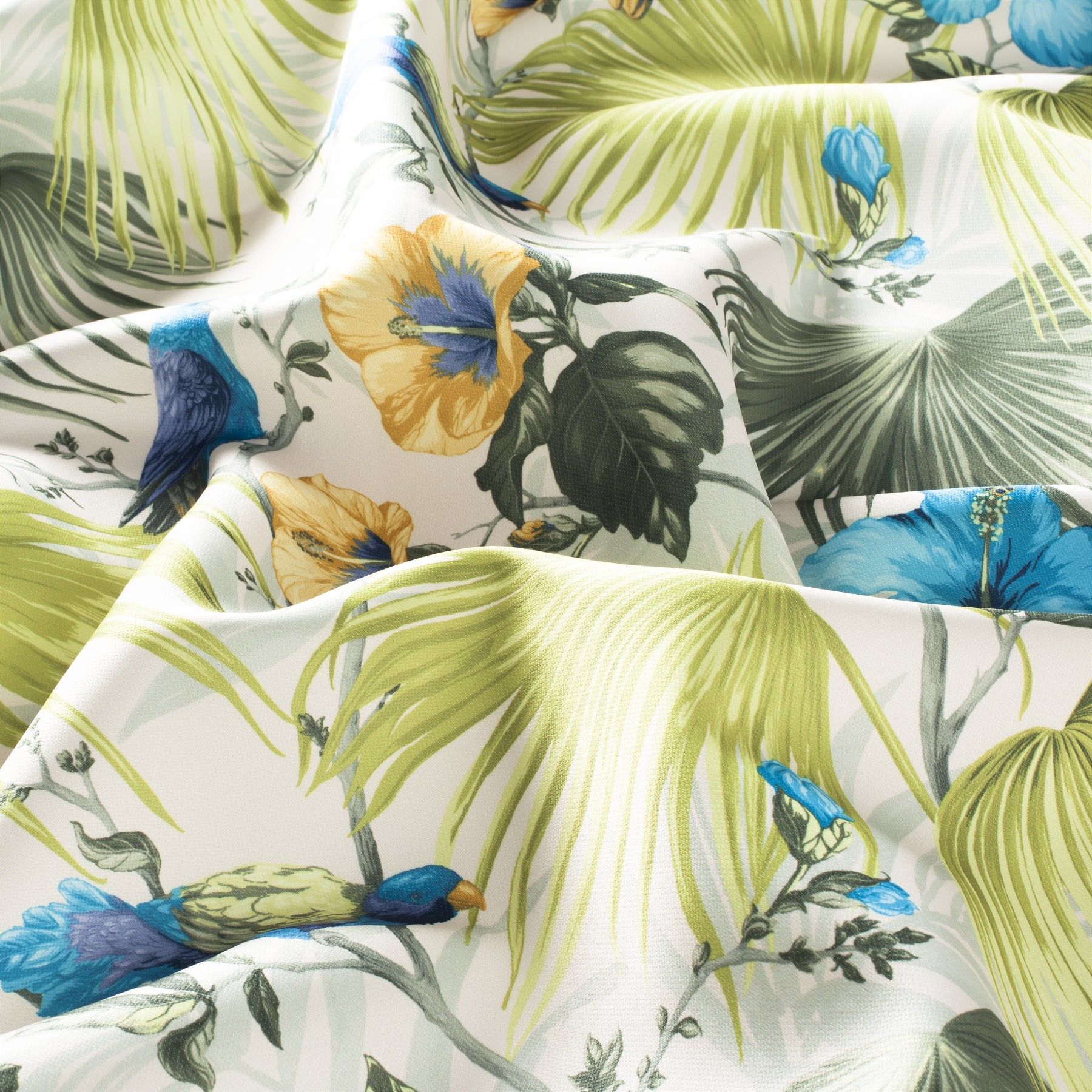 1 8884 030 Mediterraneo Jab Vorhangstoff Meterware Mit Blumenmuster Gruen Blau
