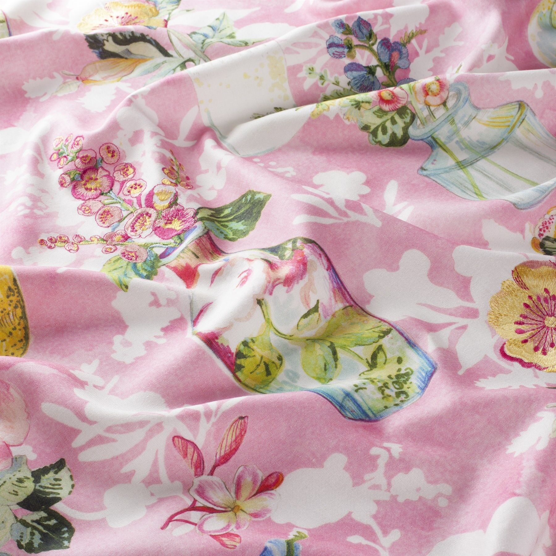 1 8913 060 Fiorita Jab Vorhangstoff Meterware Gemustert Rosa Gelb