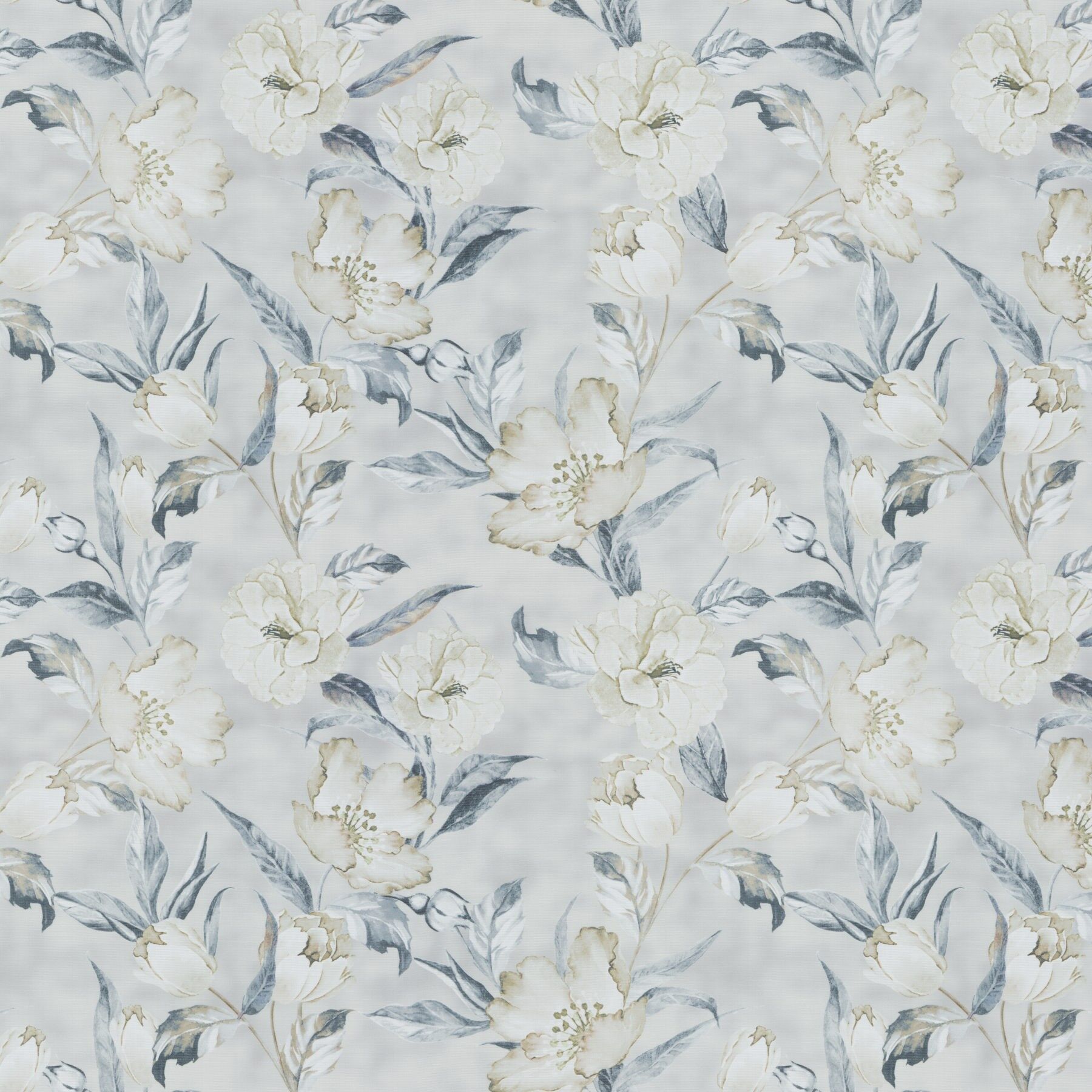 8 1887 070 Hanami Jab Vorhangstoff Meterware Mit Blumenmuster Grau Blau 1