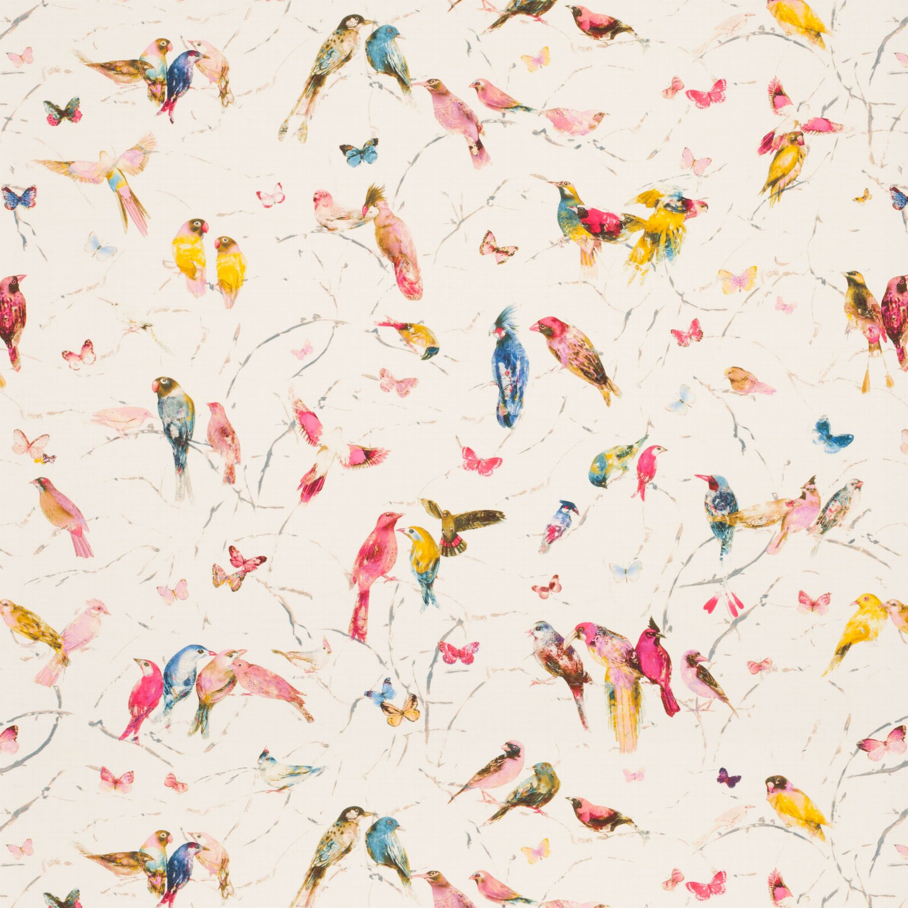 Ch2719 060 Birds Of Paradise Jab Vorhangstoff Meterware Gemustert Rosa Gelb Blau 1
