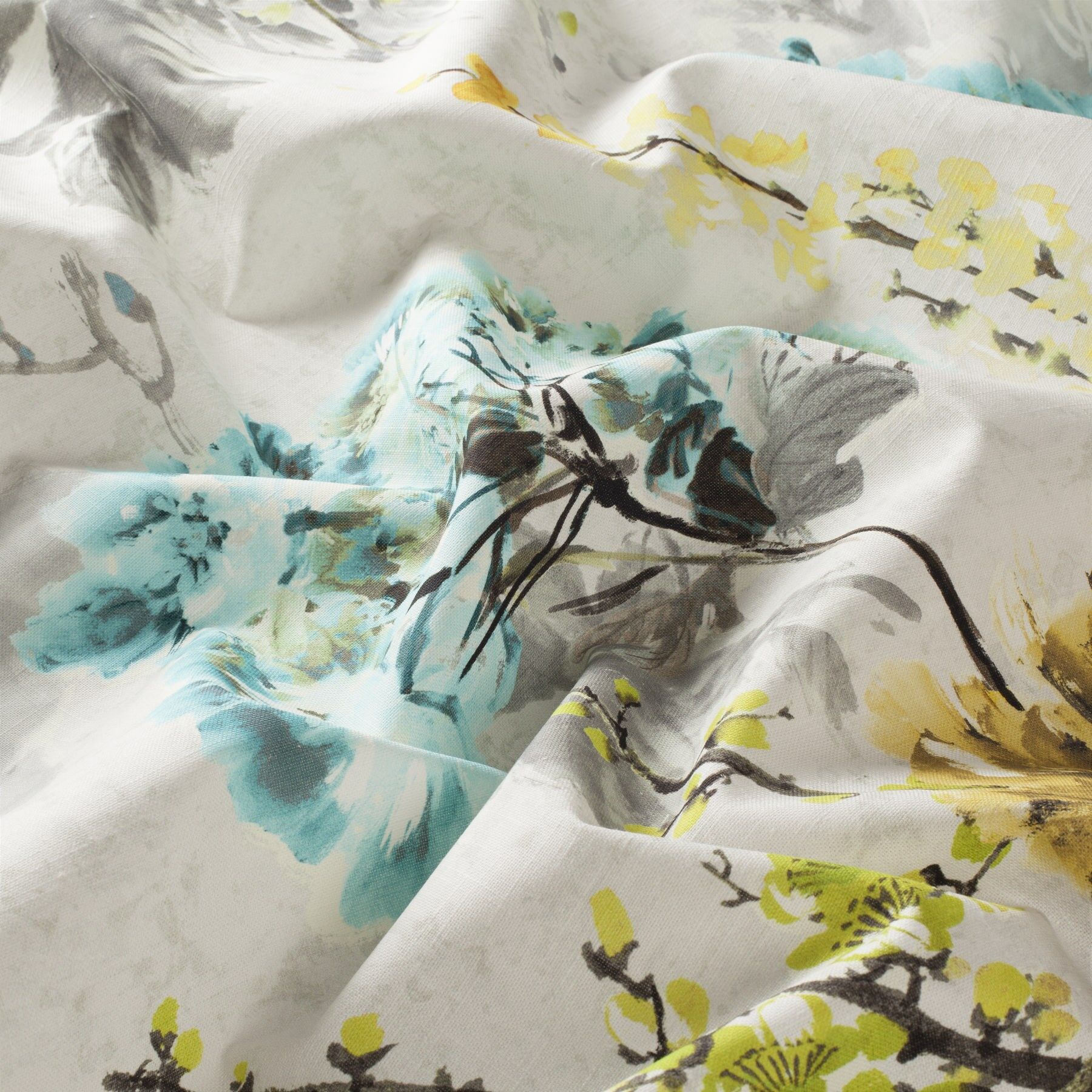 Ch2995 080 Ami Jab Vorhangstoff Meterware Mit Blumenmuster Gelb Blau
