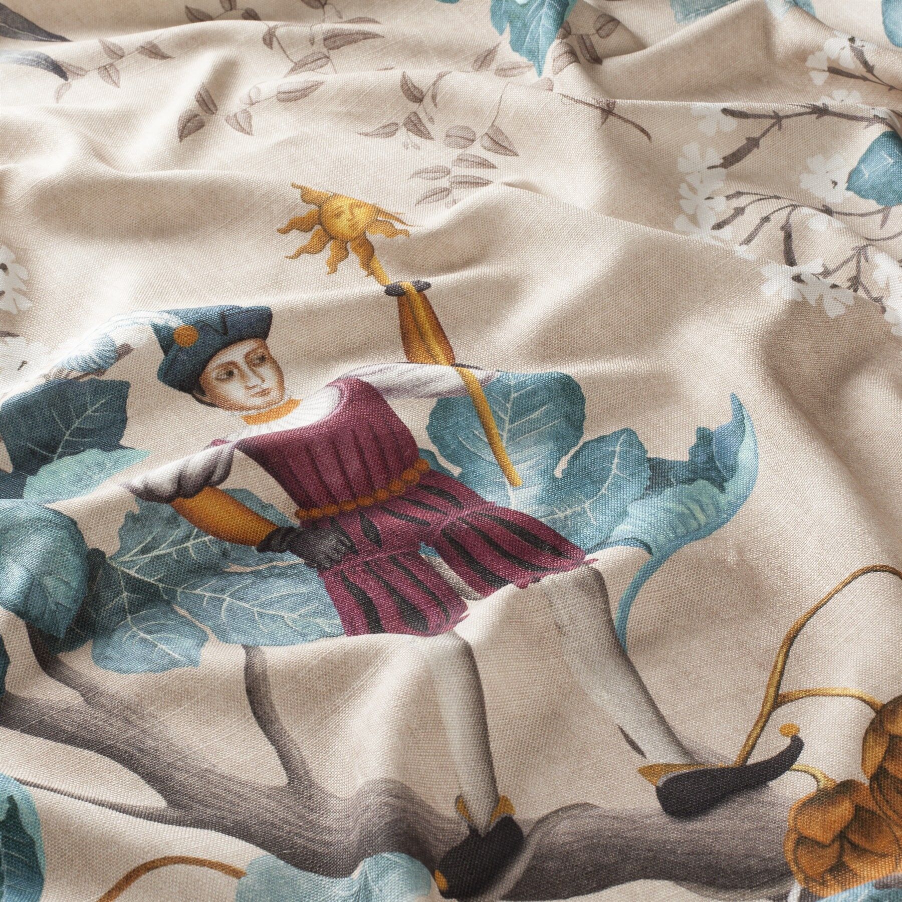 Ch3147 070 Fairytale Forest Jab Vorhangstoff Meterware Gemustert Beige Blau