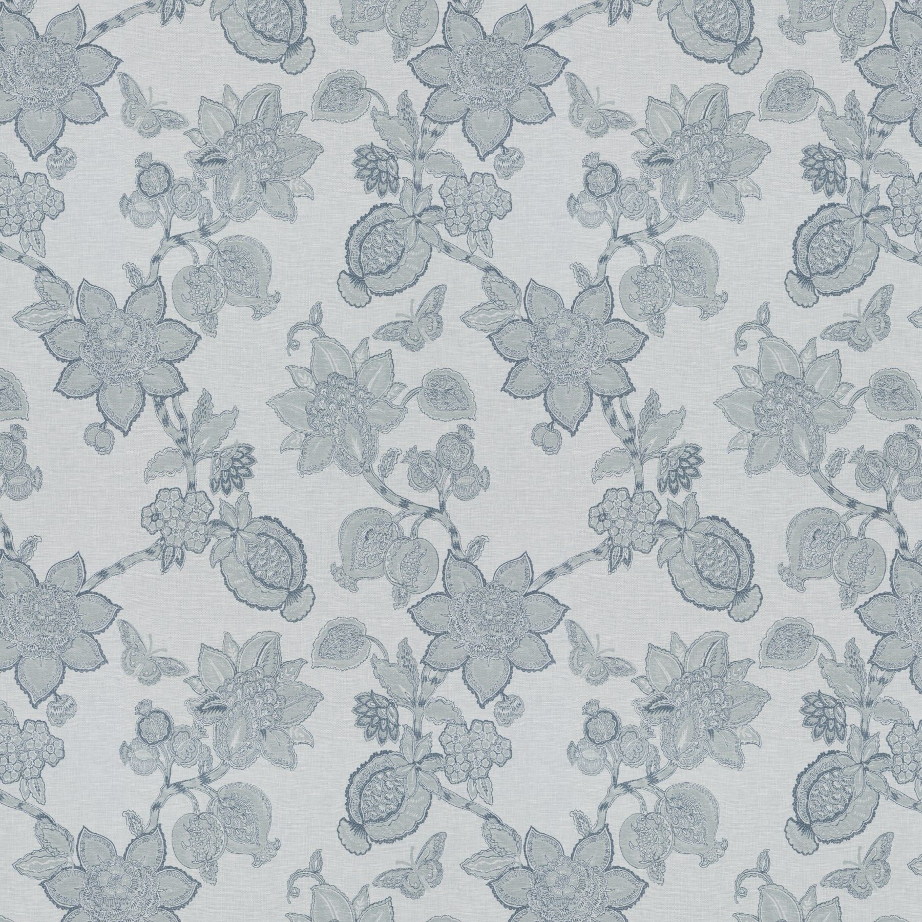 Ja7094 050 Jacobina Jab Vorhangstoff Meterware Mit Blumenmuster Weiss Blau 1
