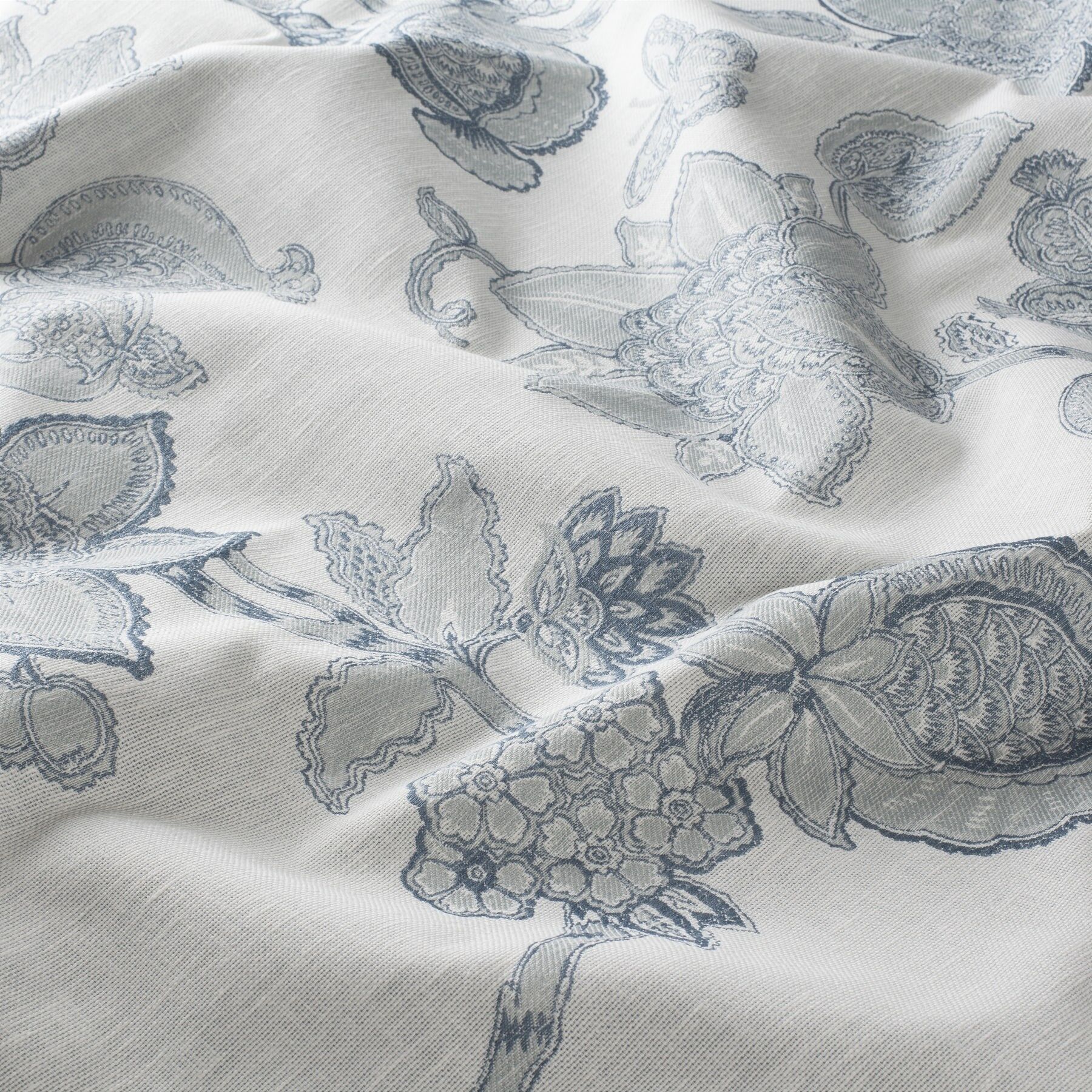 Ja7094 050 Jacobina Jab Vorhangstoff Meterware Mit Blumenmuster Weiss Blau