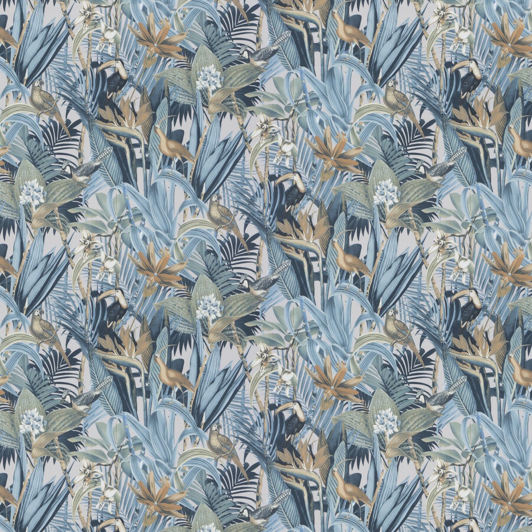 Ja8060 050 Jungle Birds Jab Vorhangstoff Meterware Mit Blumenmuster Blau 1