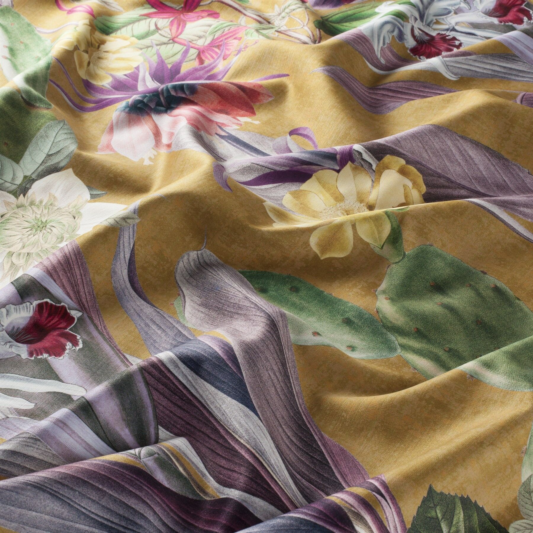Ca1774 040 Cosmic Flowers Jab Vorhangstoff Meterware Mit Blumenmuster Gelb