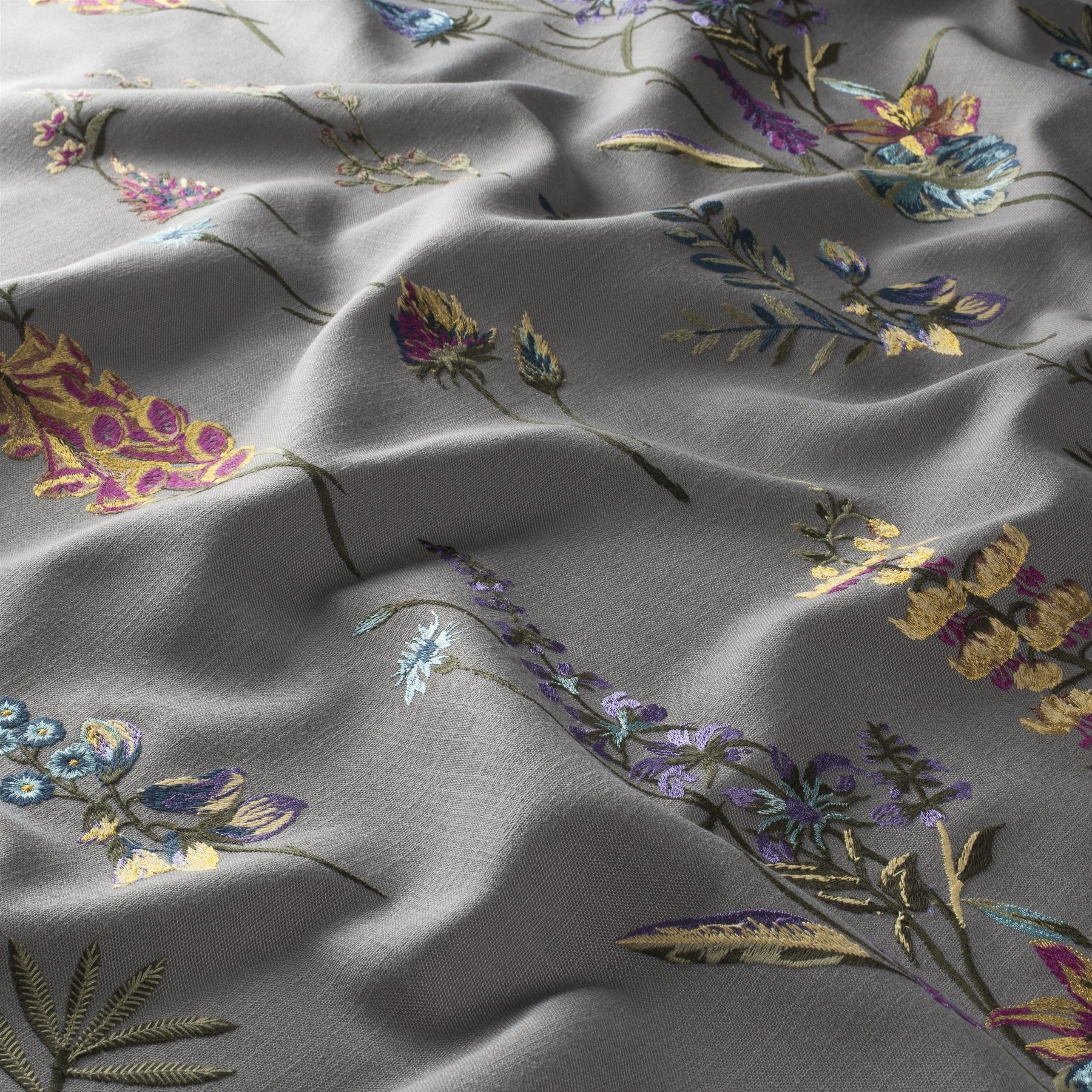 Ja7095 091 Floria Jab Vorhangstoff Meterware Mit Blumenmuster Grau