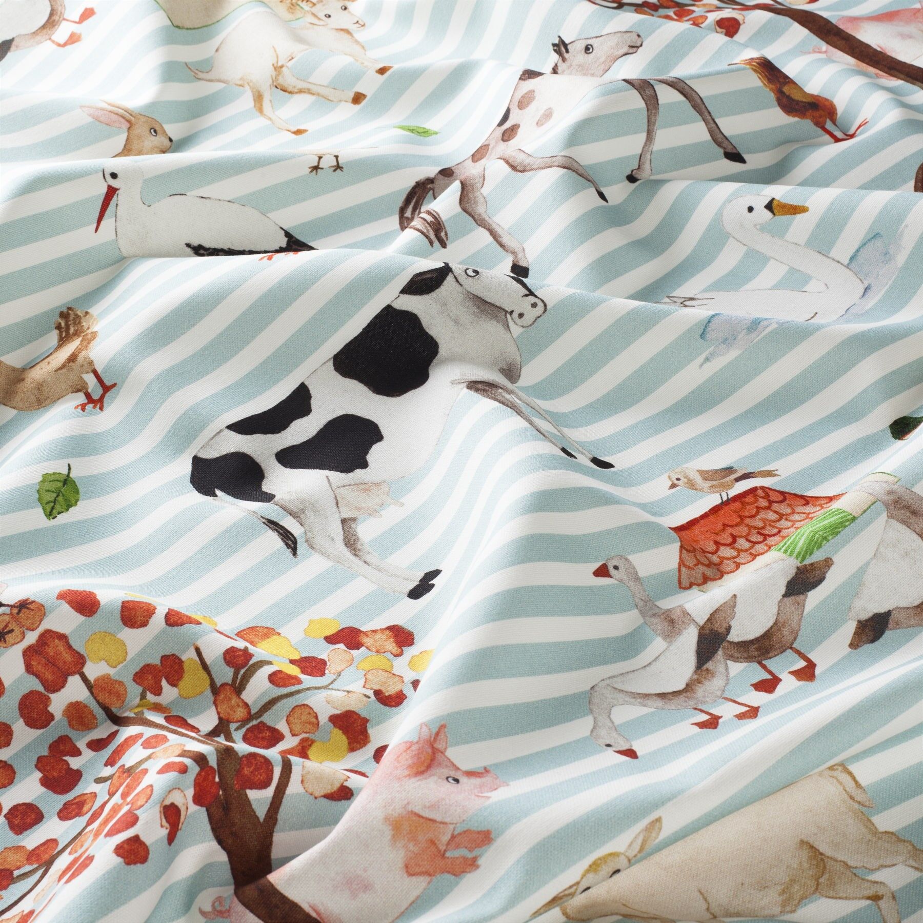 Ja8028 050 Farm Life Jab Vorhangstoff Meterware Gemustert Blau