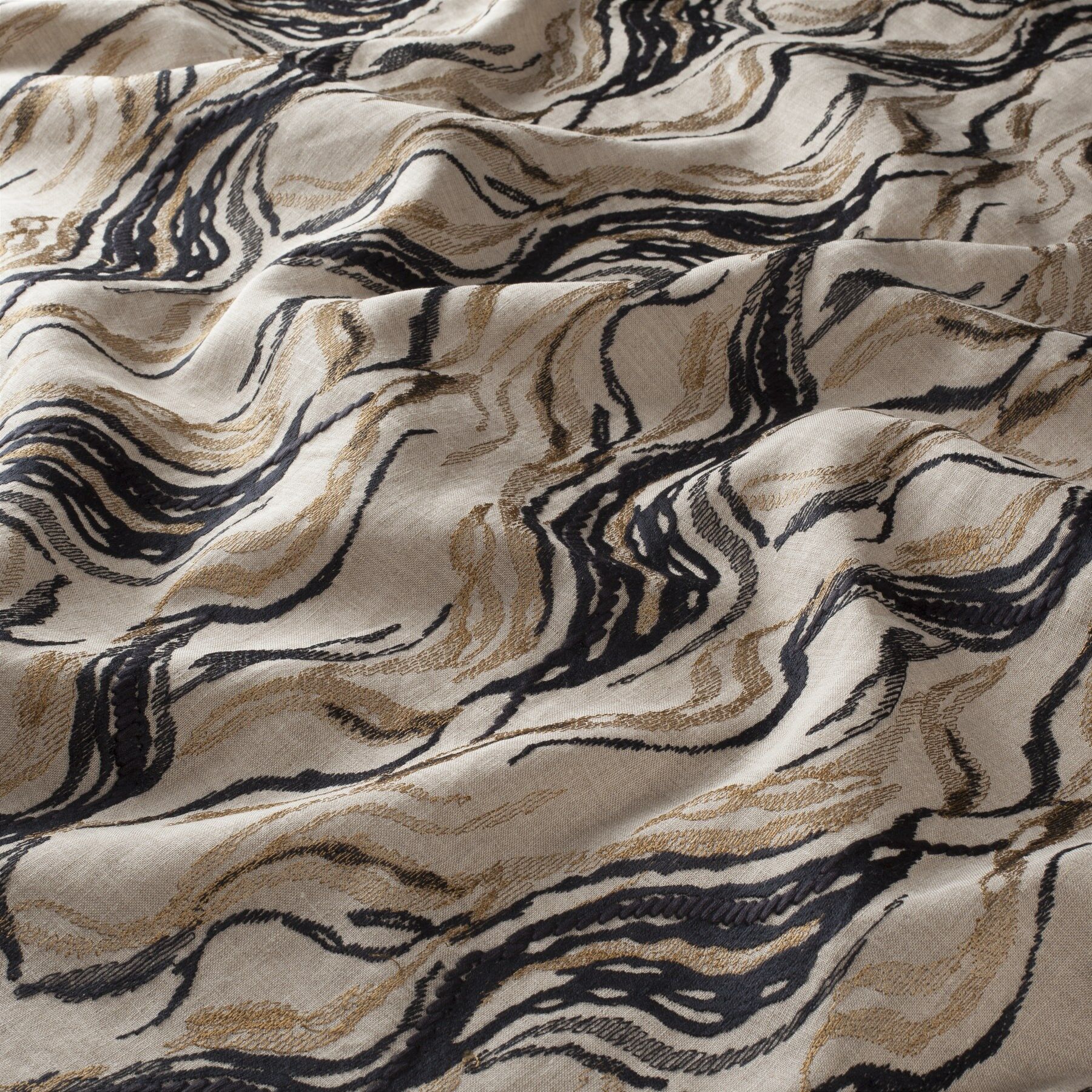 Ch3180 071 Pretty Day Jab Vorhangstoff Meterware Gemustert Beige Schwarz