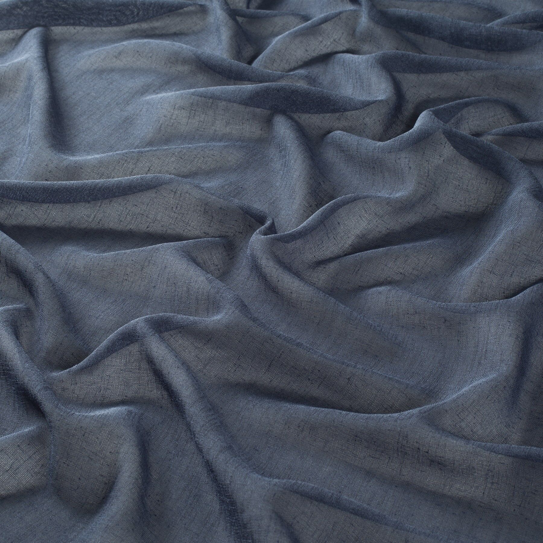 Ca1380 051 Italienischer Gardinenstoff Meterware Leinenoptik Halbtransparent Blau