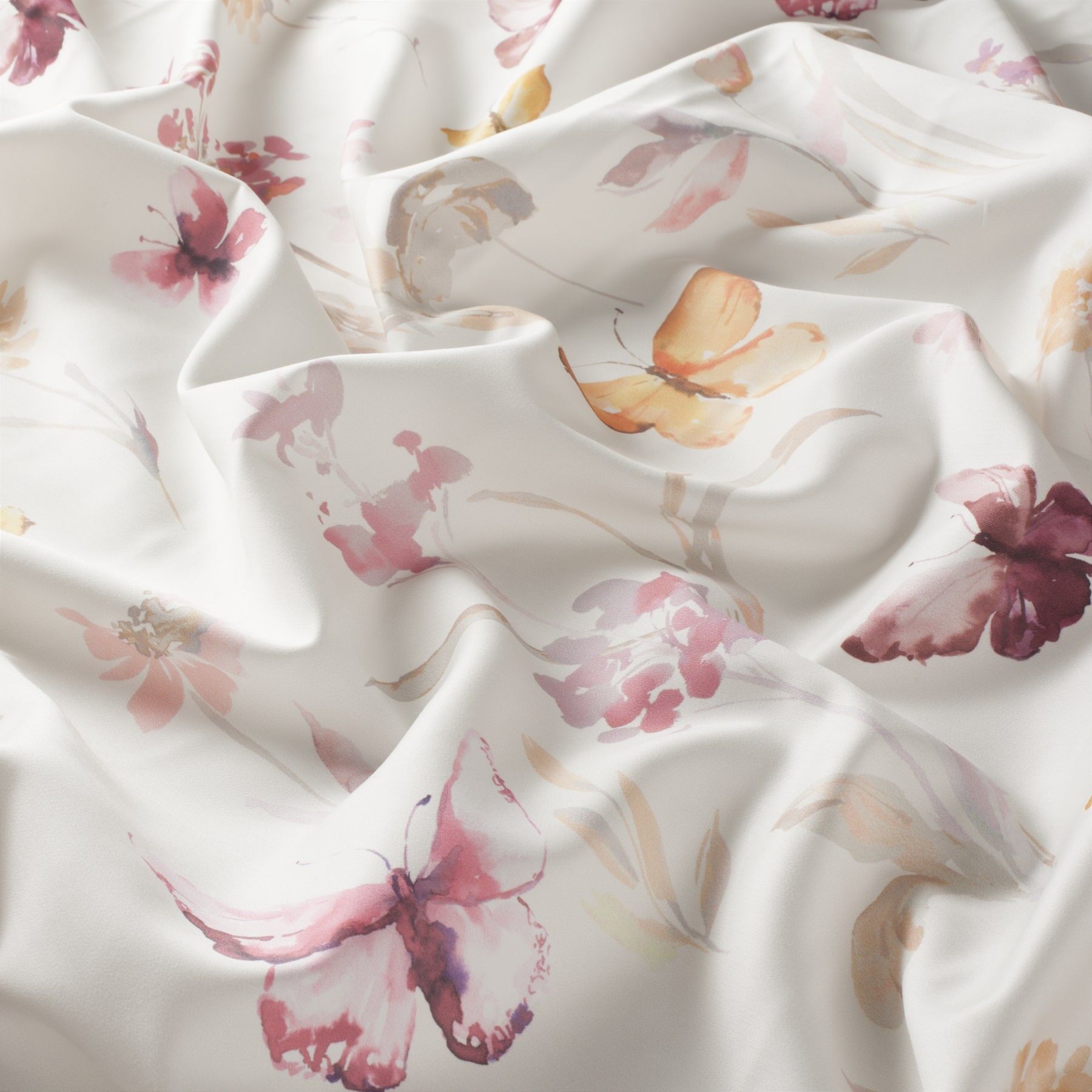 8 1861 060 April Jab Vorhangstoff Meterware Mit Blumenmuster Weiss Rosa Orange