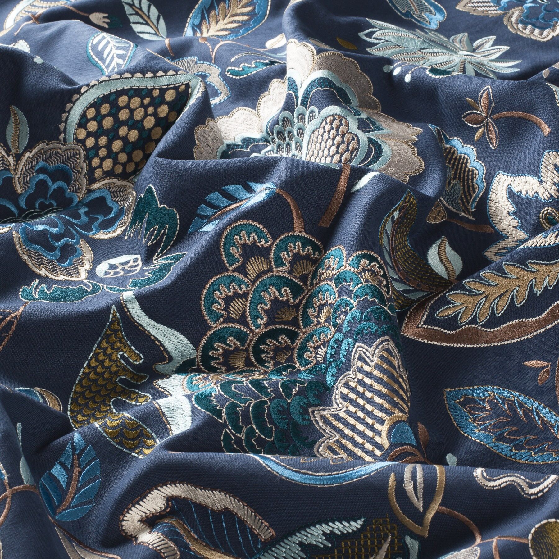 9 7818 051 Les Fables Jab Vorhangstoff Meterware Mit Blumenmuster Blau