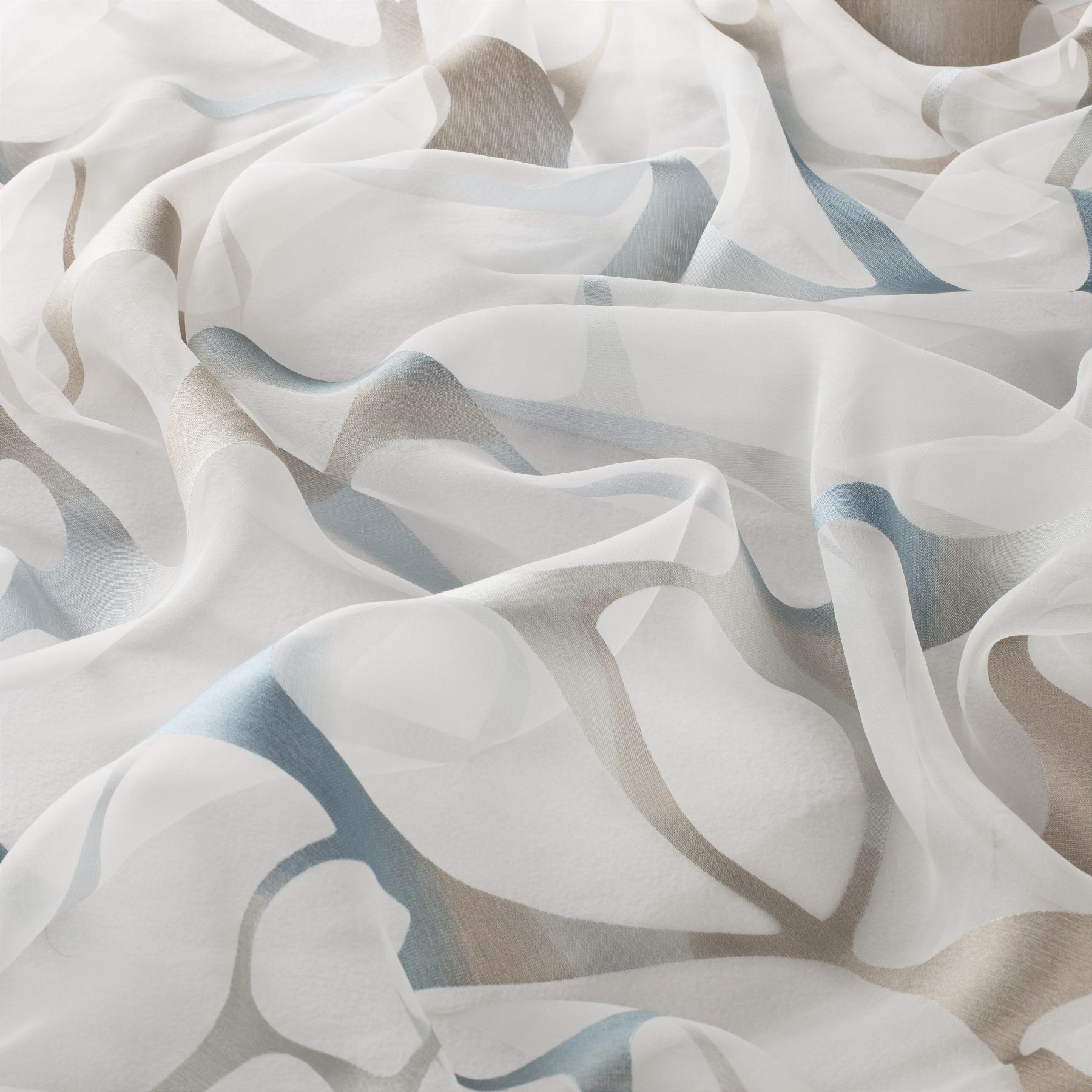 1 8780 050 Fancy Jab Vorhangstoff Meterware Gemustert Weiss Blau Beige