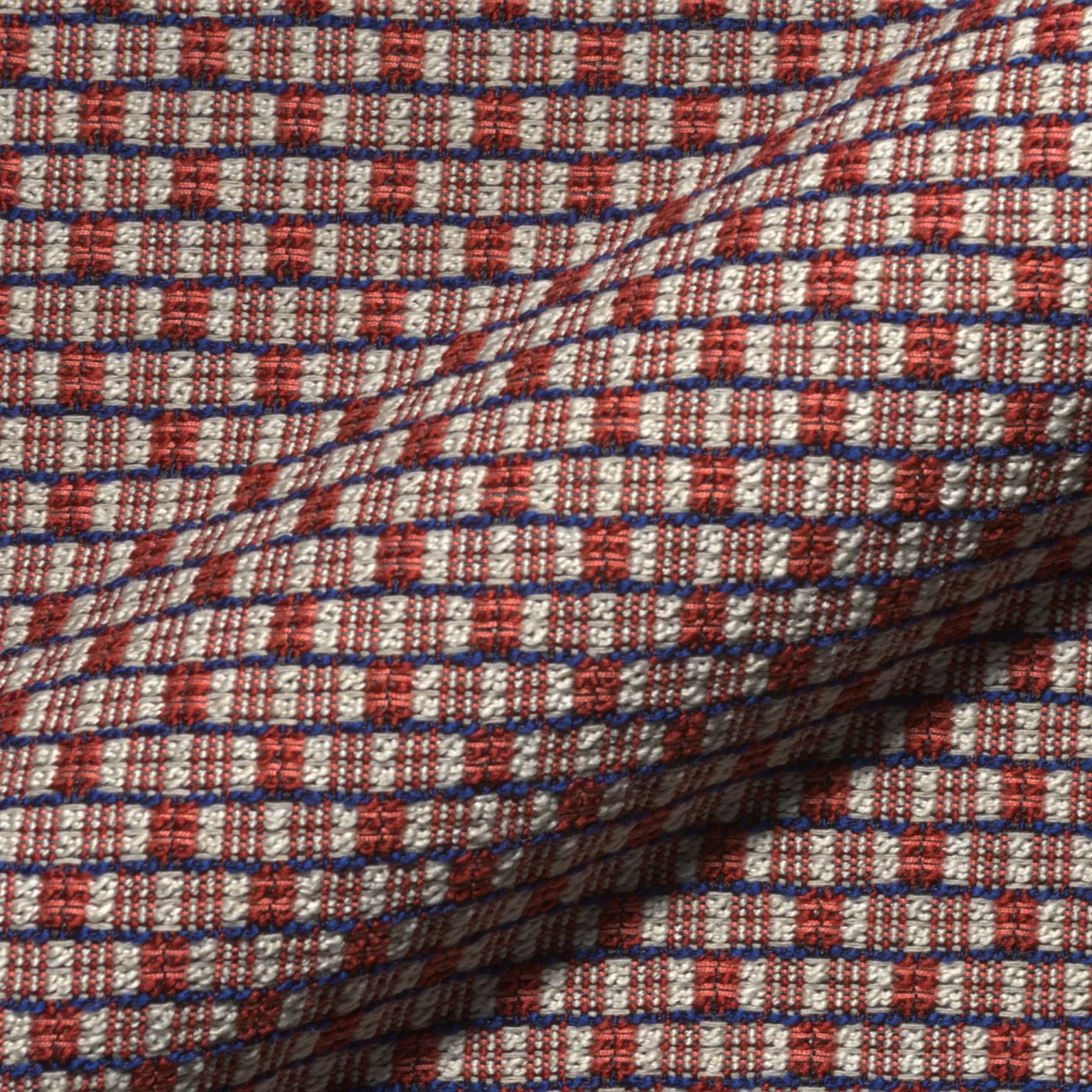 Chess 921 Hoepke Q2 Square Moebelstoff Gemustert Blau Grau Rot