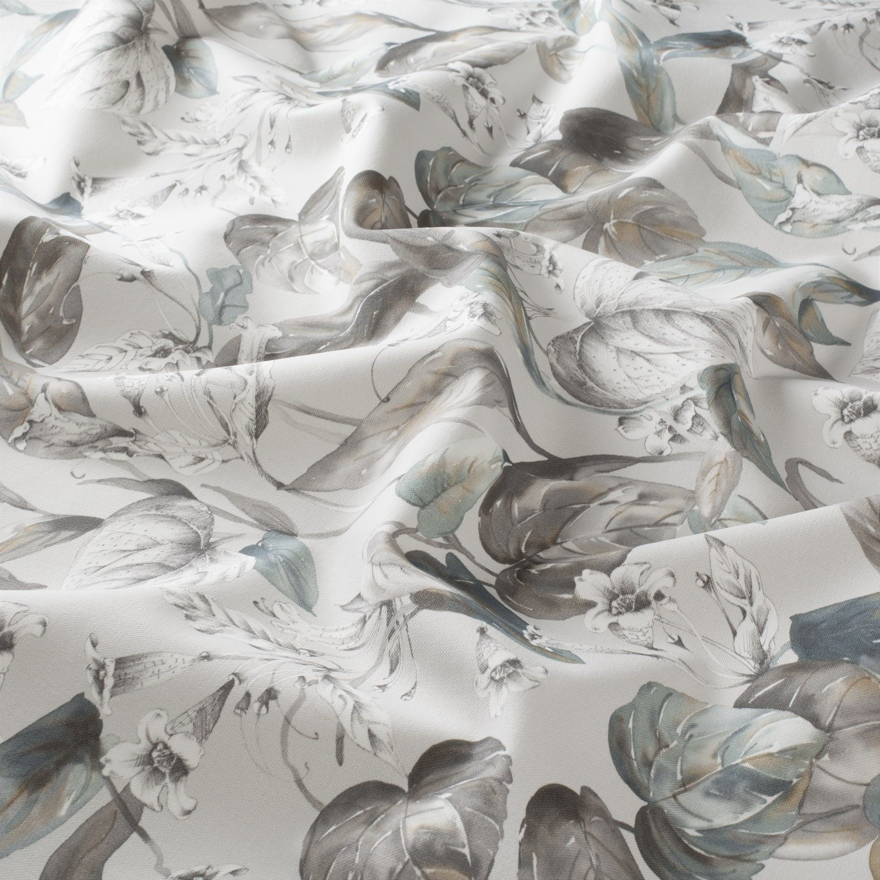 Ja8038 070 Fine Leaves Jab Vorhangstoff Meterware Gemustert Grau Braun