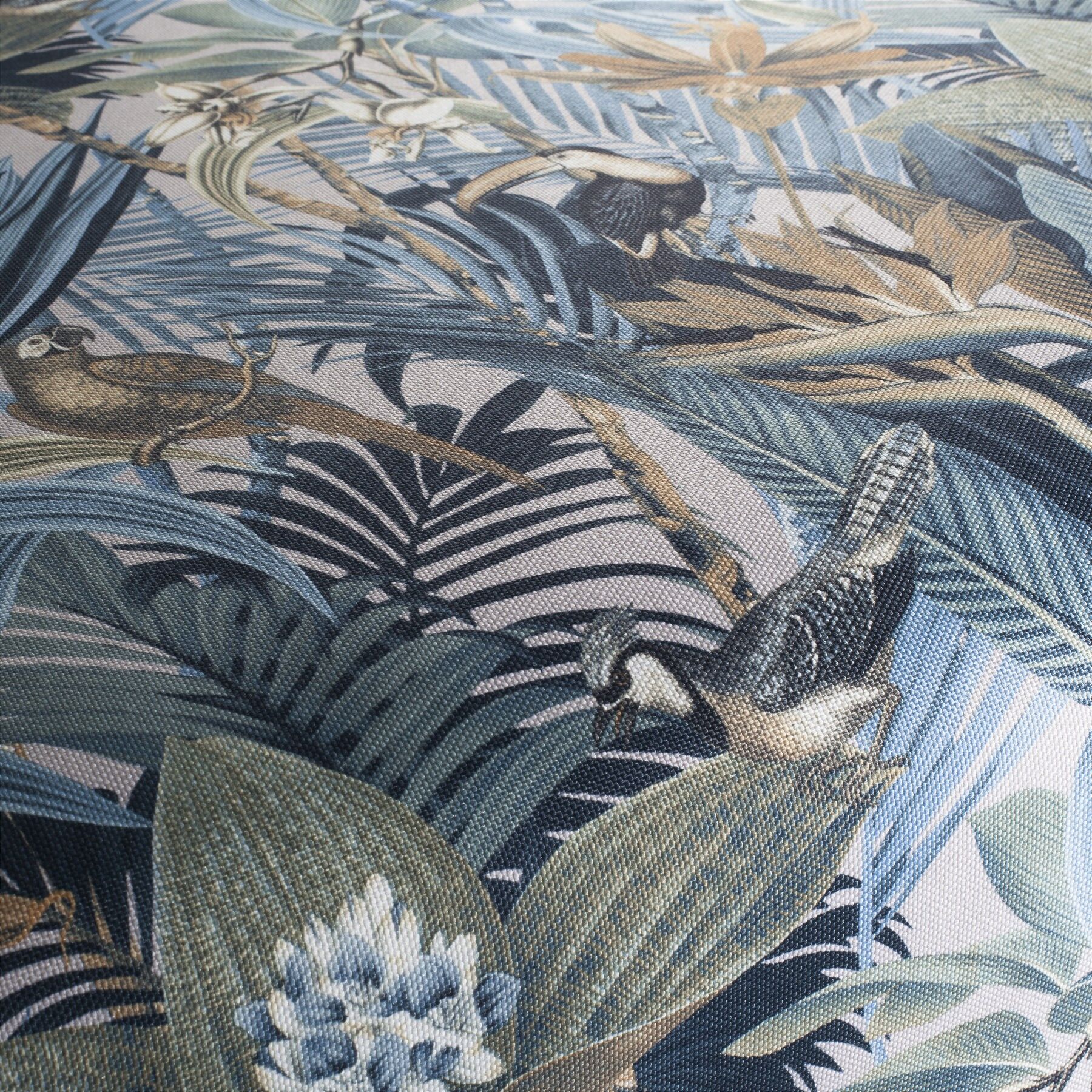 Ja8060 050 Jungle Birds Jab Vorhangstoff Meterware Mit Blumenmuster Blau