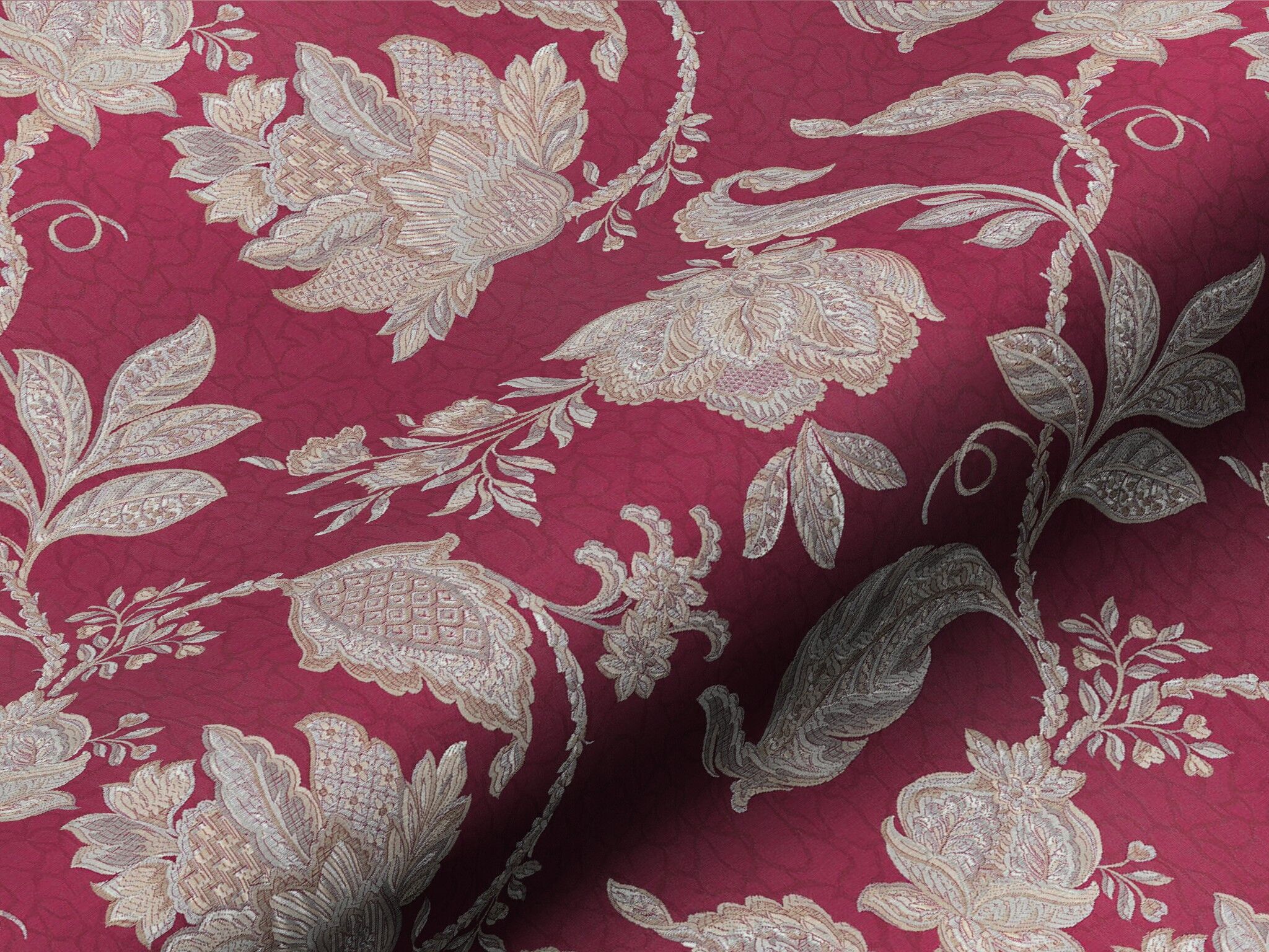 62774100 Antiker Polsterstoff Klassischer Bezugsstoff Blumen Floral Rot