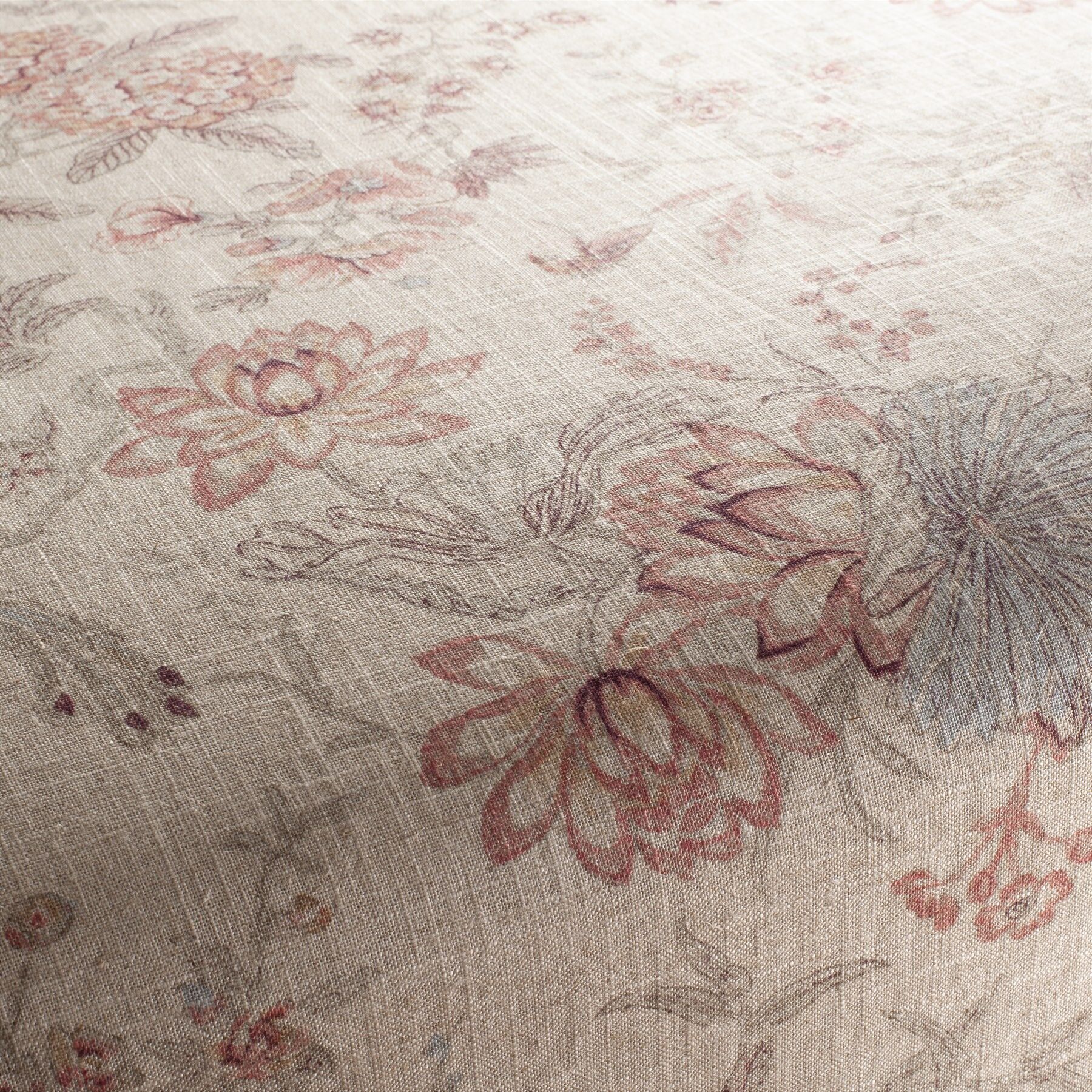 1 5052 060 Devon Jab Vorhangstoff Meterware Mit Blumenmuster Beige Rot