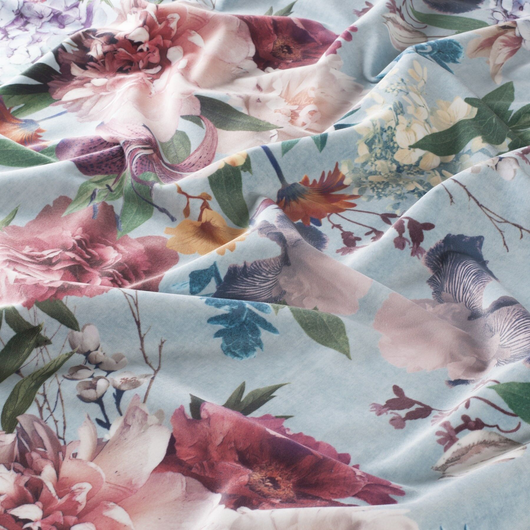 8 1910 080 Verona Jab Vorhangstoff Meterware Mit Blumenmuster Blau Bunt
